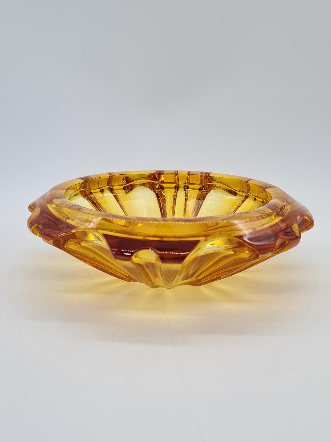 Decorative bowl, yellow brown transparent, glass, 1960s - 343097