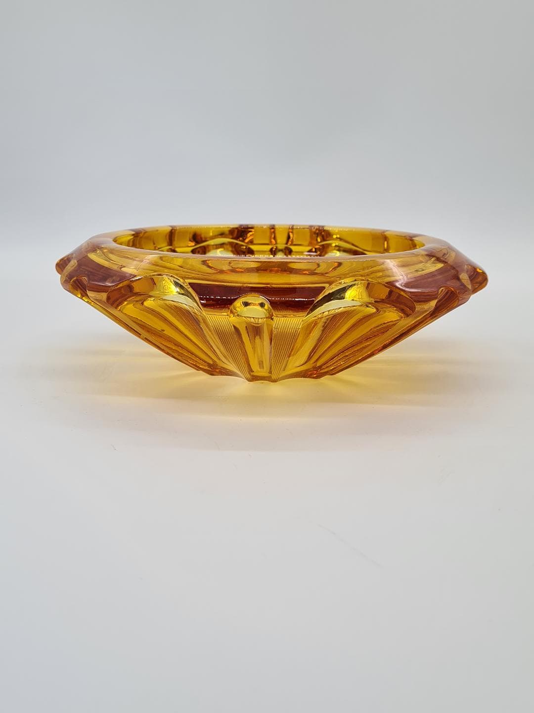Decorative bowl, yellow brown transparent, glass, 1960s - 343095