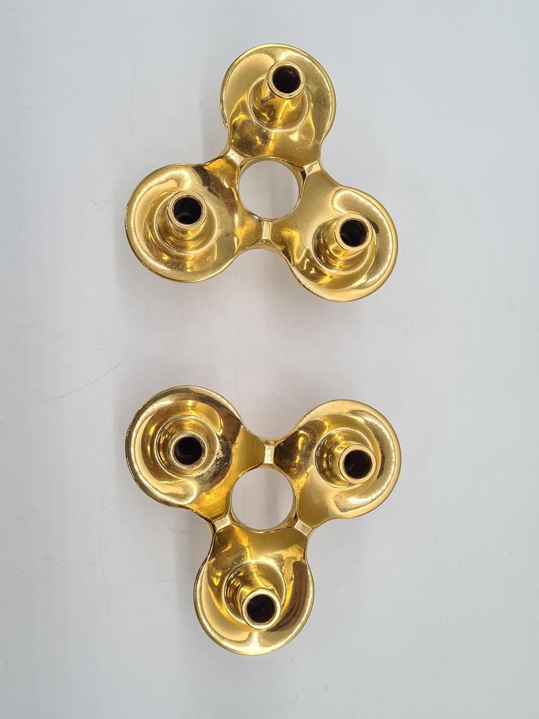 Set of Two Candleholders Orion, gold brass, Denmark, 1970s - 343107