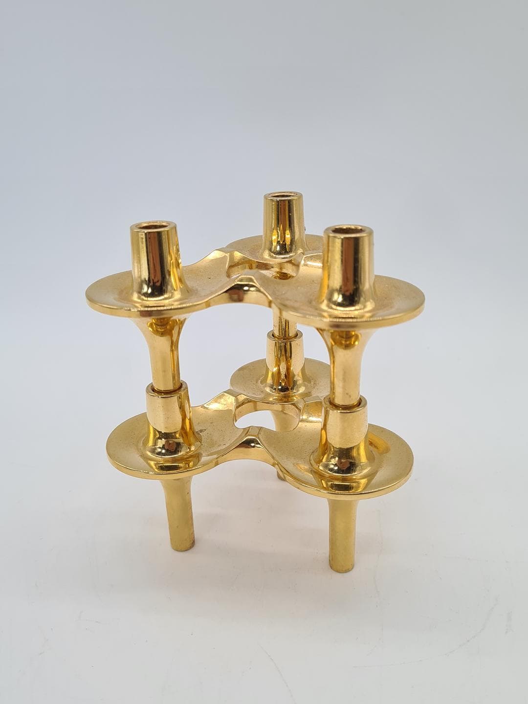 Set of Two Candleholders Orion, gold brass, Denmark, 1970s - 343105