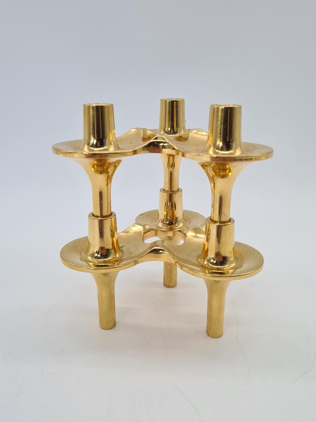 Set of Two Candleholders Orion, gold brass, Denmark, 1970s - 343104