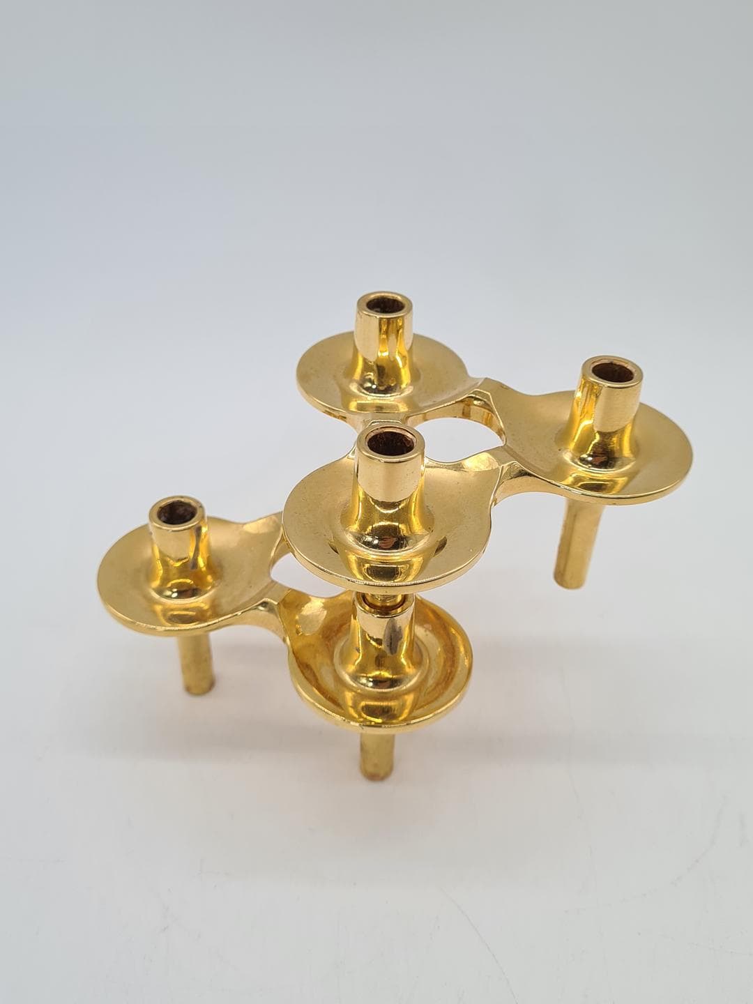 Set of Two Candleholders Orion, gold brass, Denmark, 1970s - 343111