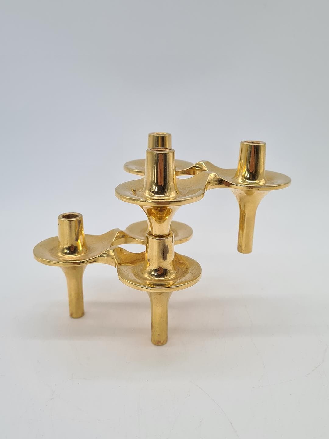 Set of Two Candleholders Orion, gold brass, Denmark, 1970s - 343112