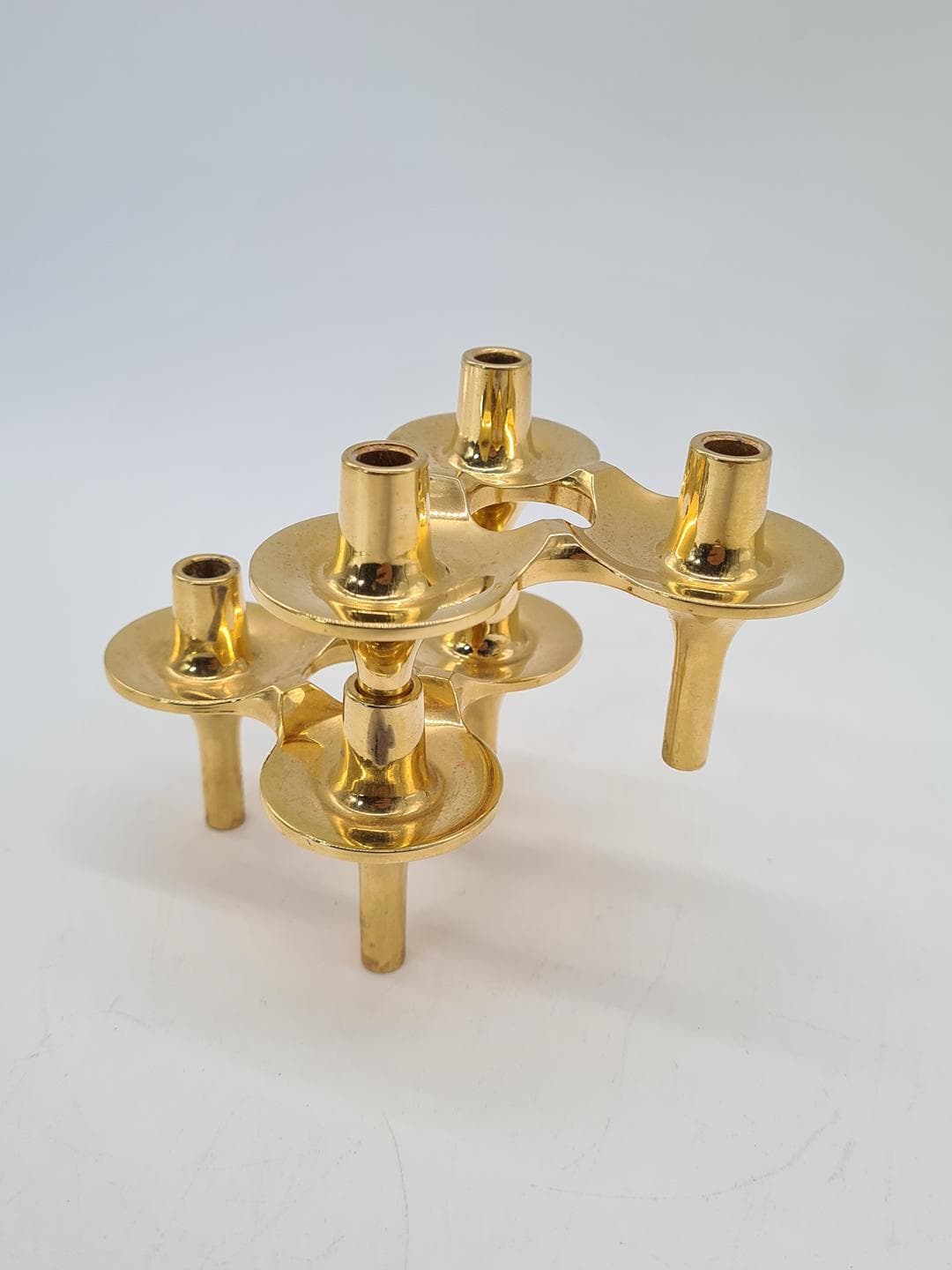 Set of Two Candleholders Orion, gold brass, Denmark, 1970s - 343110