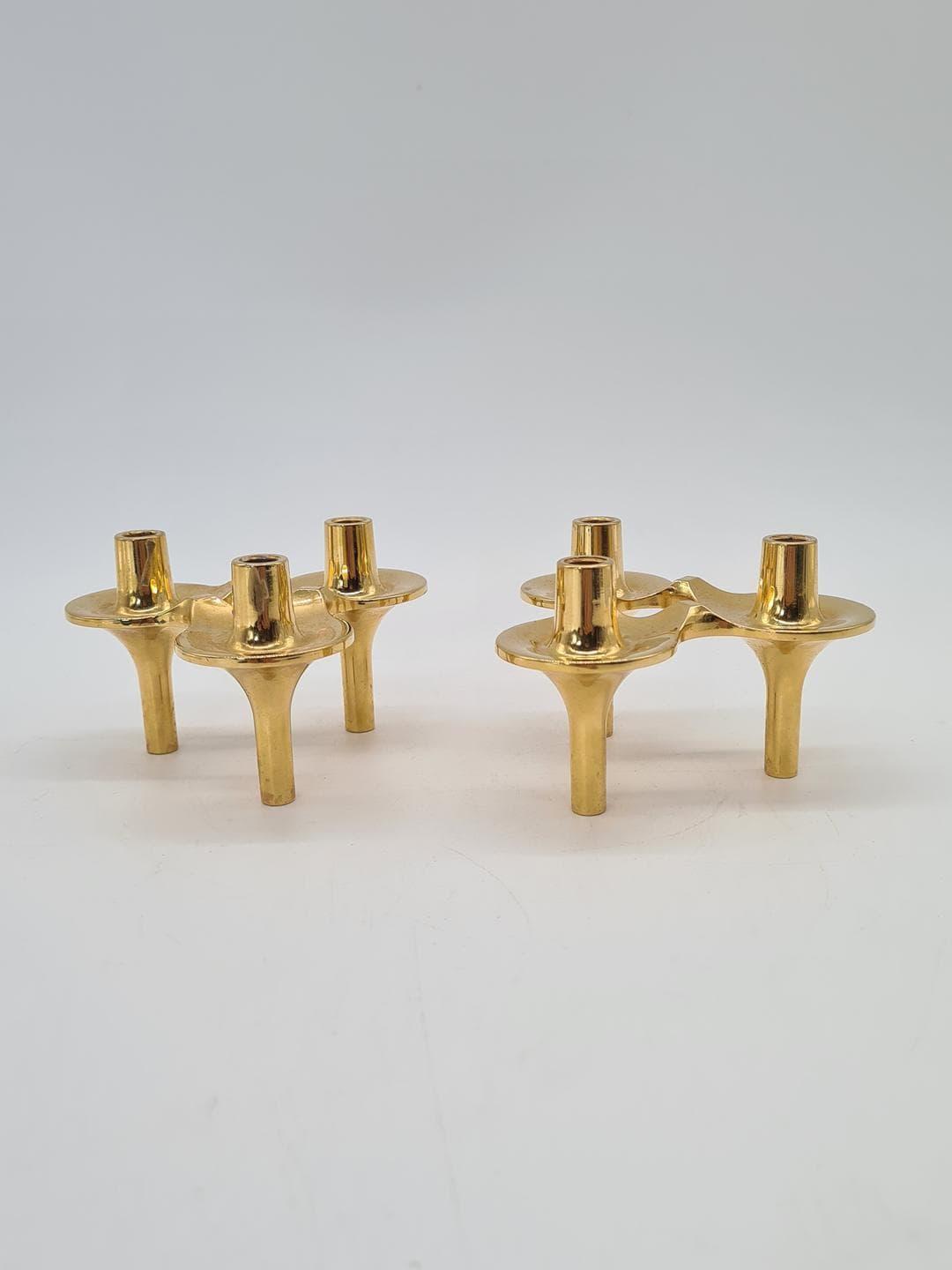 Set of Two Candleholders Orion, gold brass, Denmark, 1970s - 343103