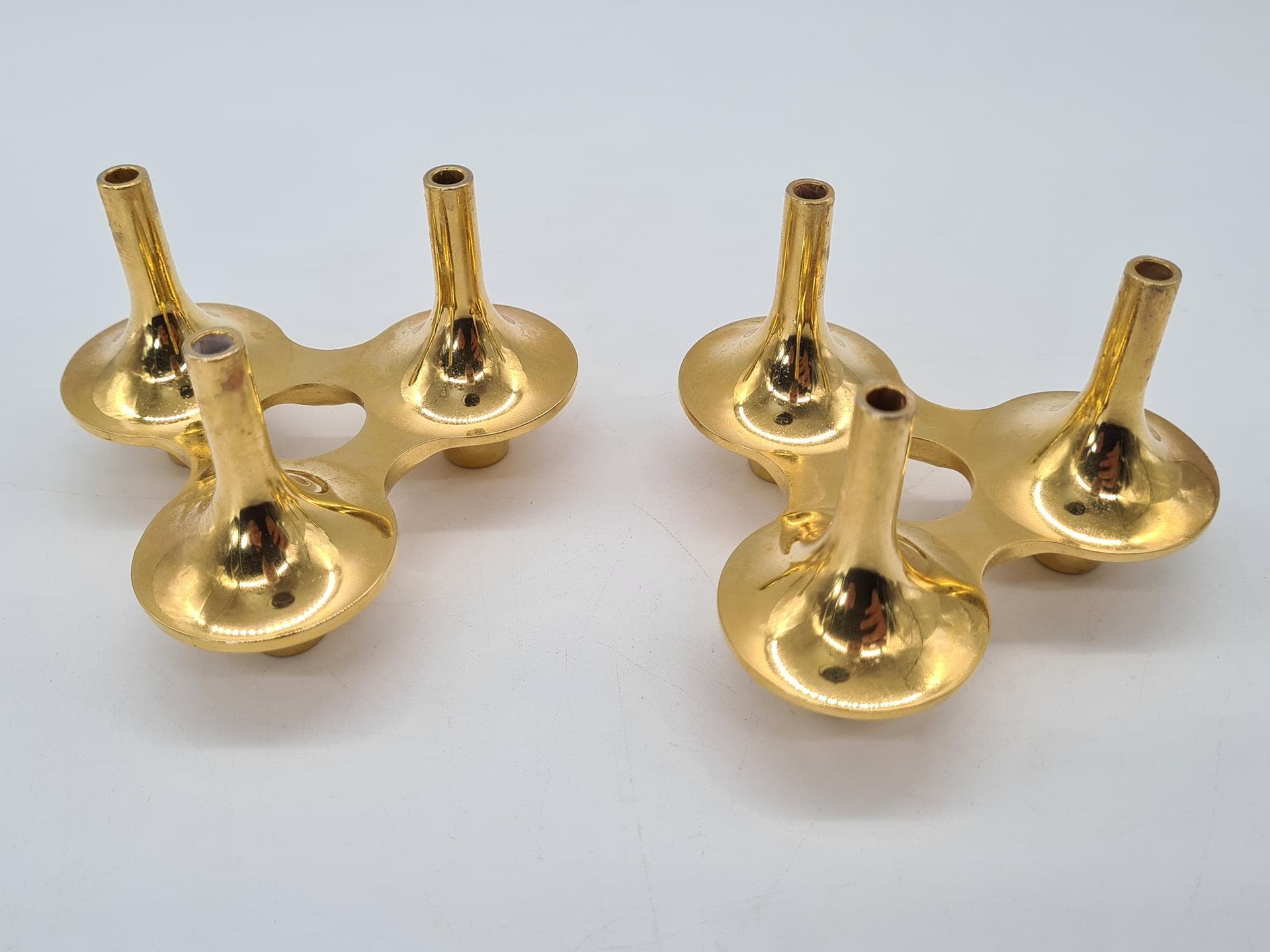 Set of Two Candleholders Orion, gold brass, Denmark, 1970s - 343113