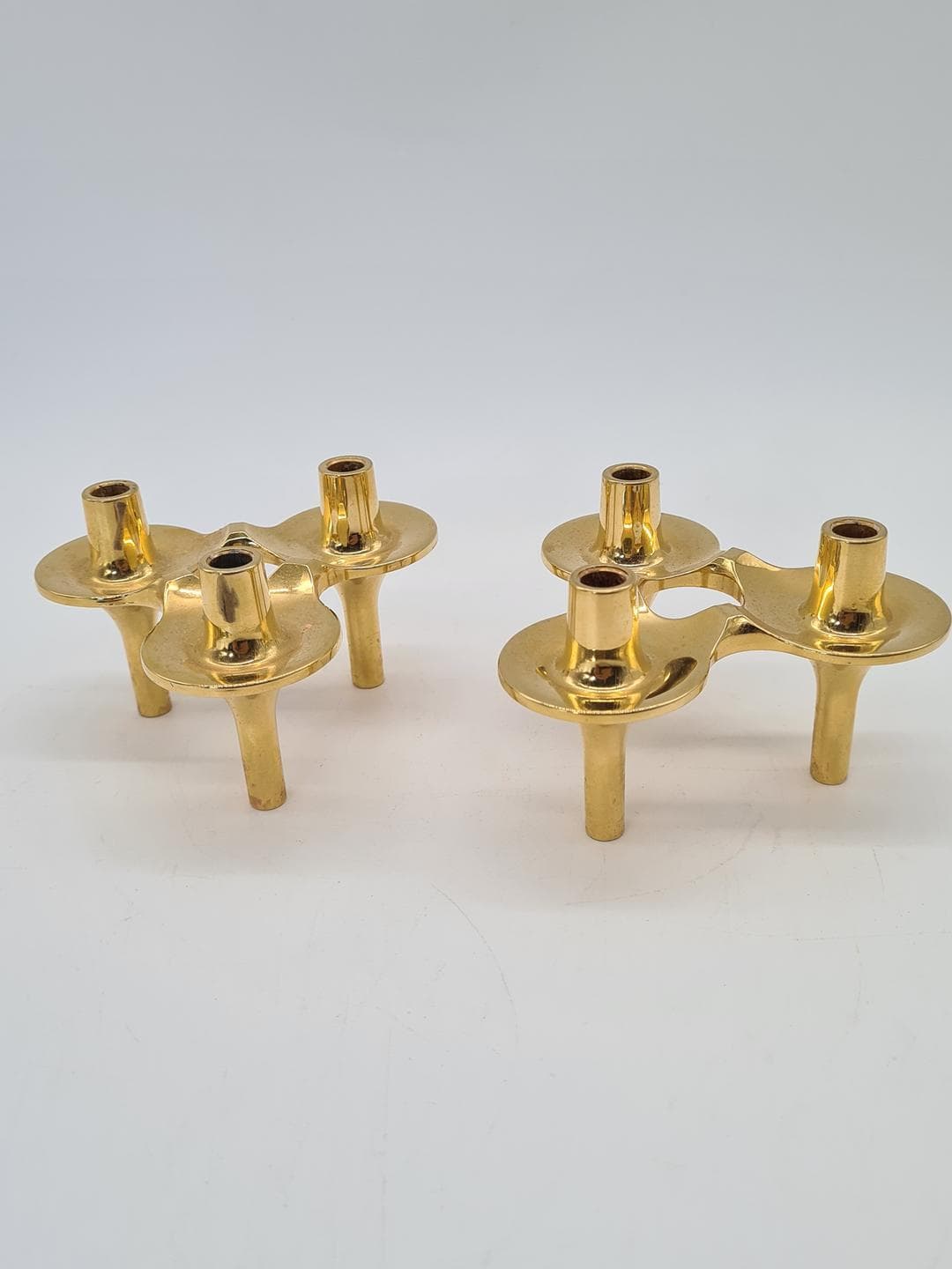 Set of Two Candleholders Orion, gold brass, Denmark, 1970s - 343108