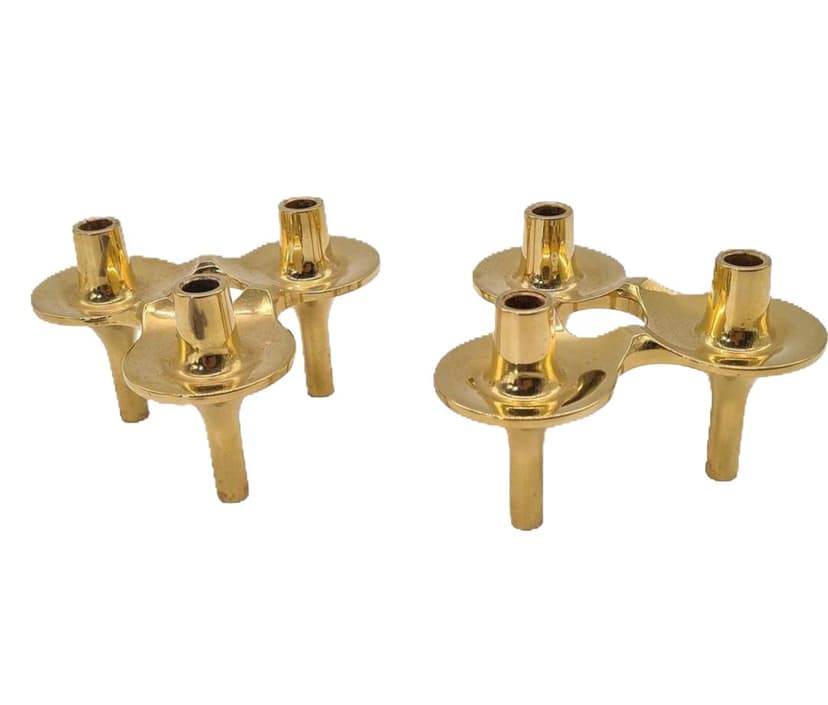 Set of Two Candleholders Orion, gold brass, Denmark, 1970s
