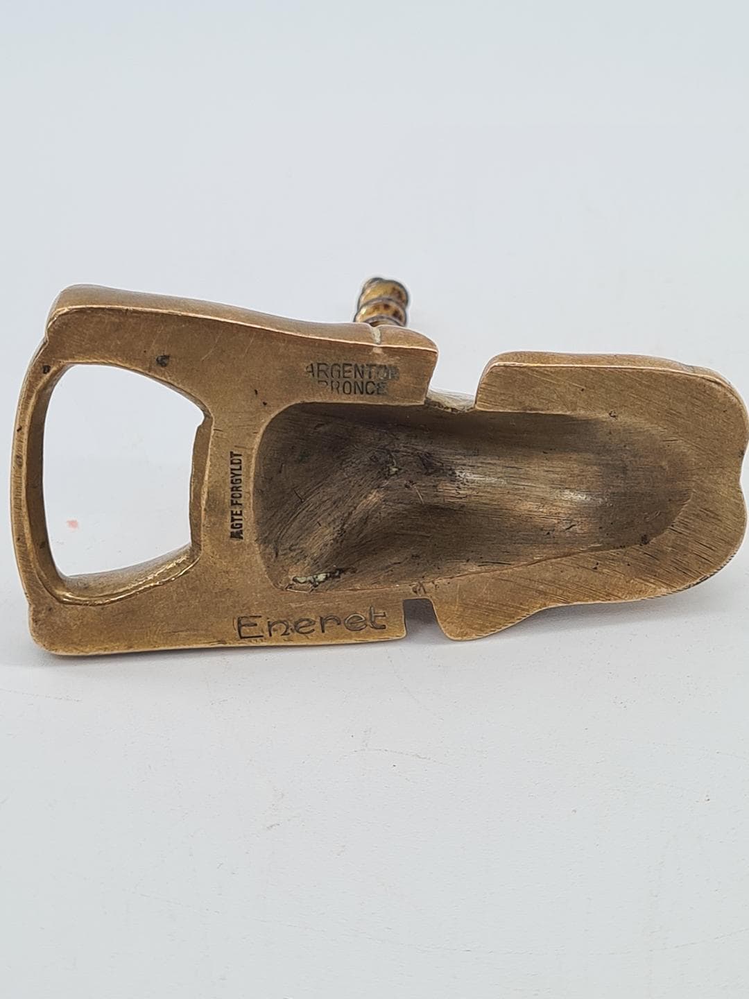 Korkociąg figuralny Eneret – Reclining Bull, brąz złocony, stal, Argentor Bronze, Dania, lata 60. - 343115