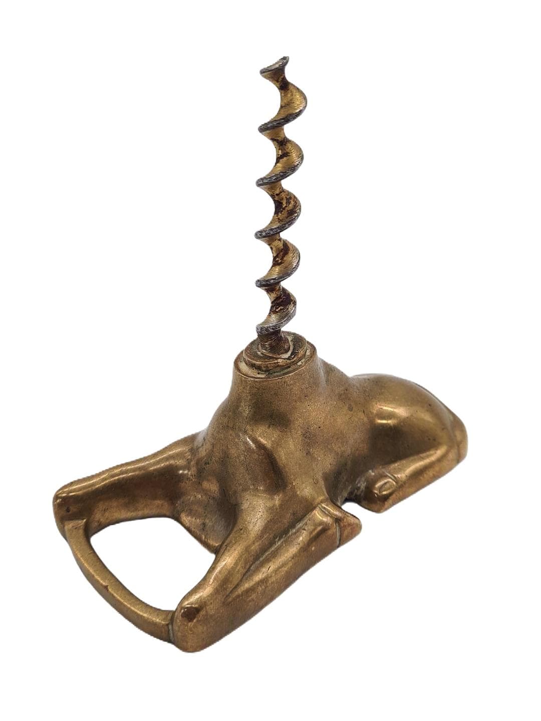Korkociąg figuralny Eneret – Reclining Bull, brąz złocony, stal, Argentor Bronze, Dania, lata 60.