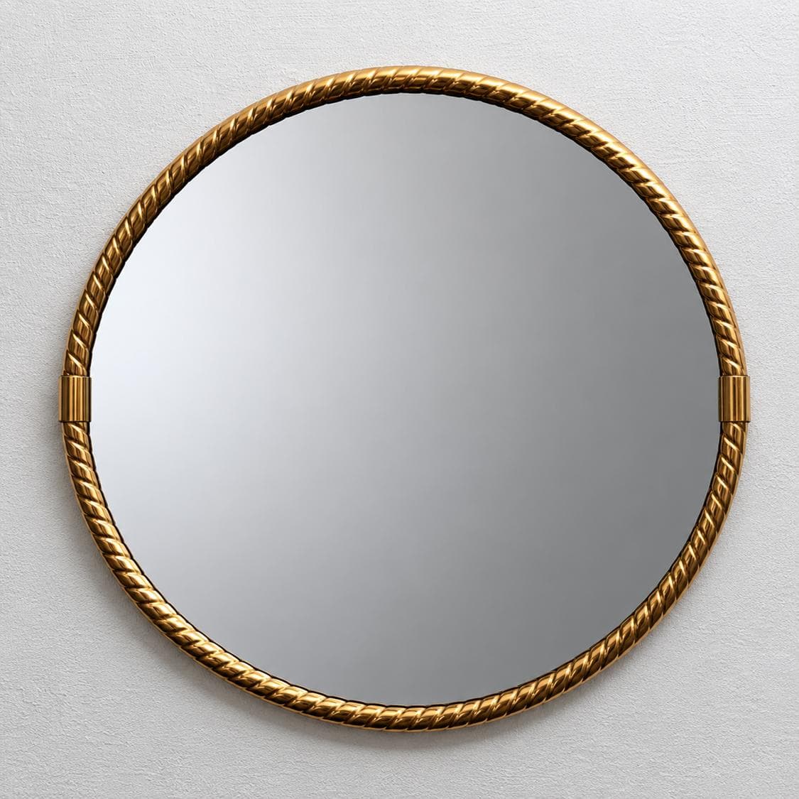 Wall mirror round, gold brass, 1970s - 343136