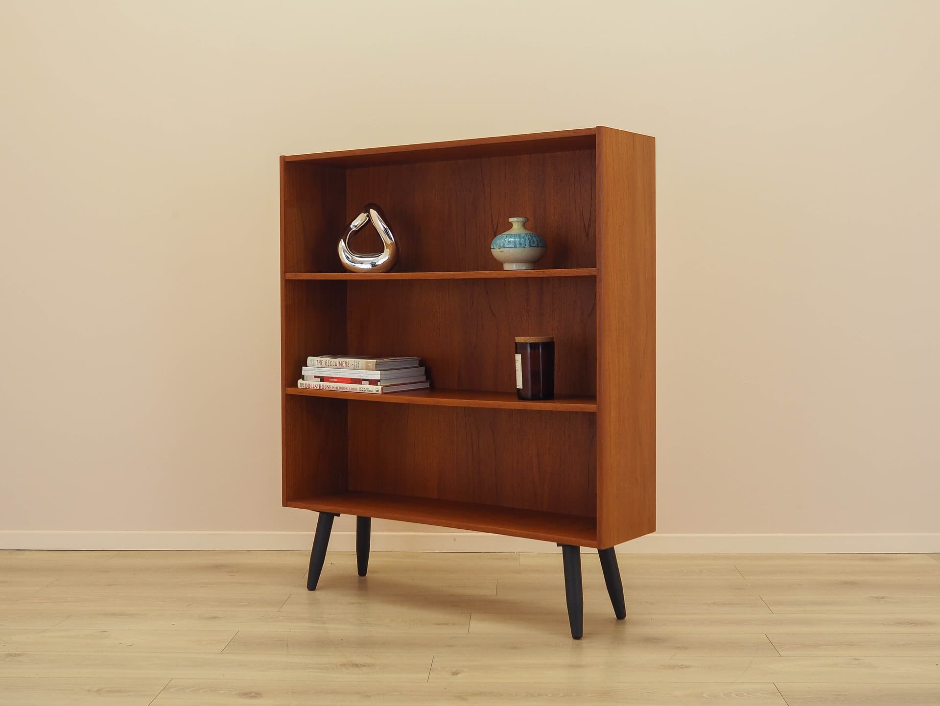 Bookcase, brown teak, black wood, Denmark, 1970s. - 343247