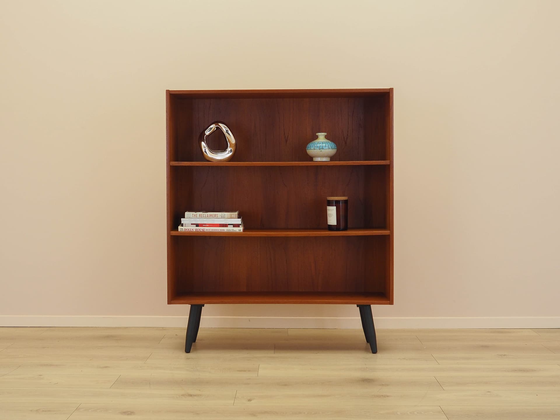 Bookcase, brown teak, black wood, Denmark, 1970s. - 343245
