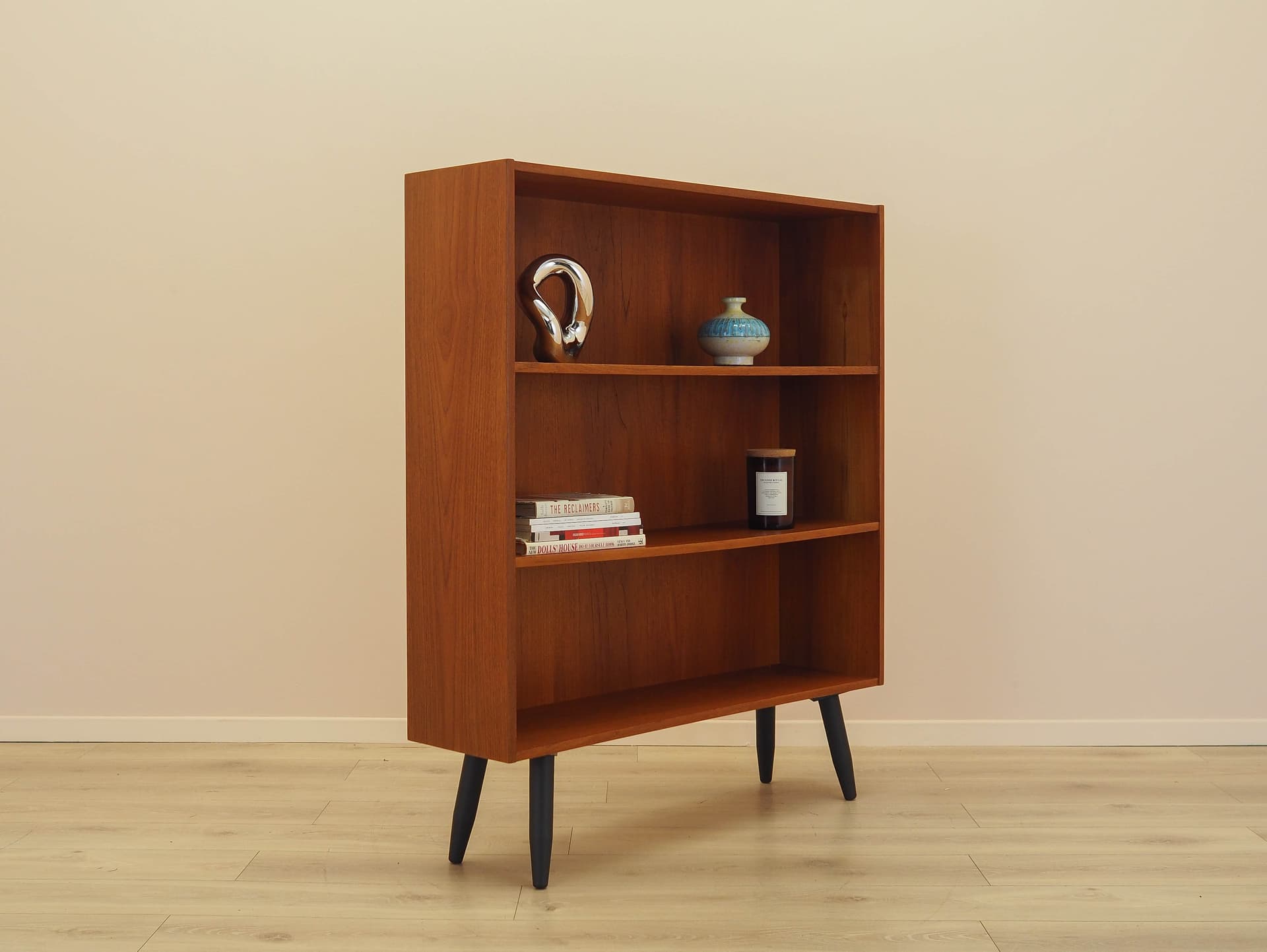 Bookcase, brown teak, black wood, Denmark, 1970s. - 343246