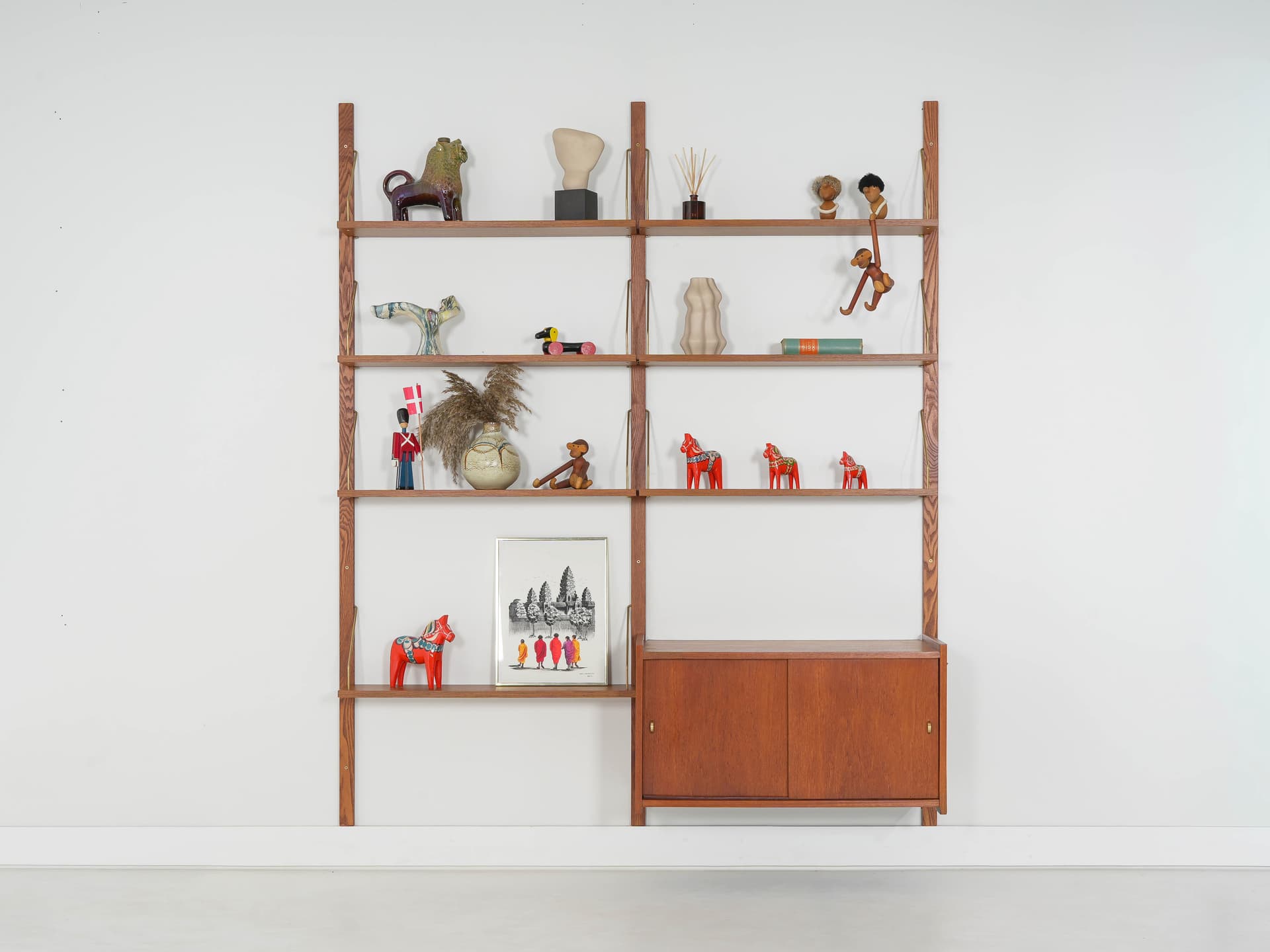 Shelving unit, brown teak, metal, Denmark, 1960s. - 343305