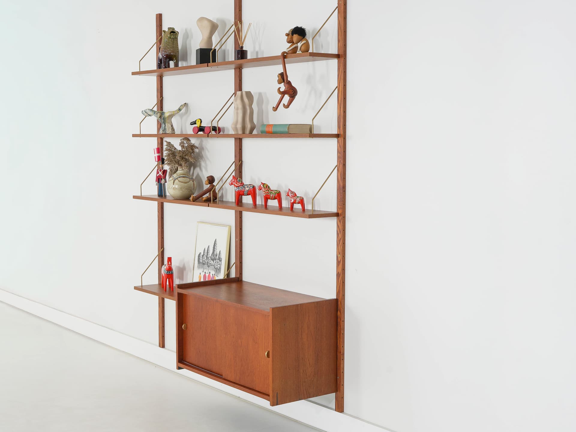 Shelving unit, brown teak, metal, Denmark, 1960s. - 343306