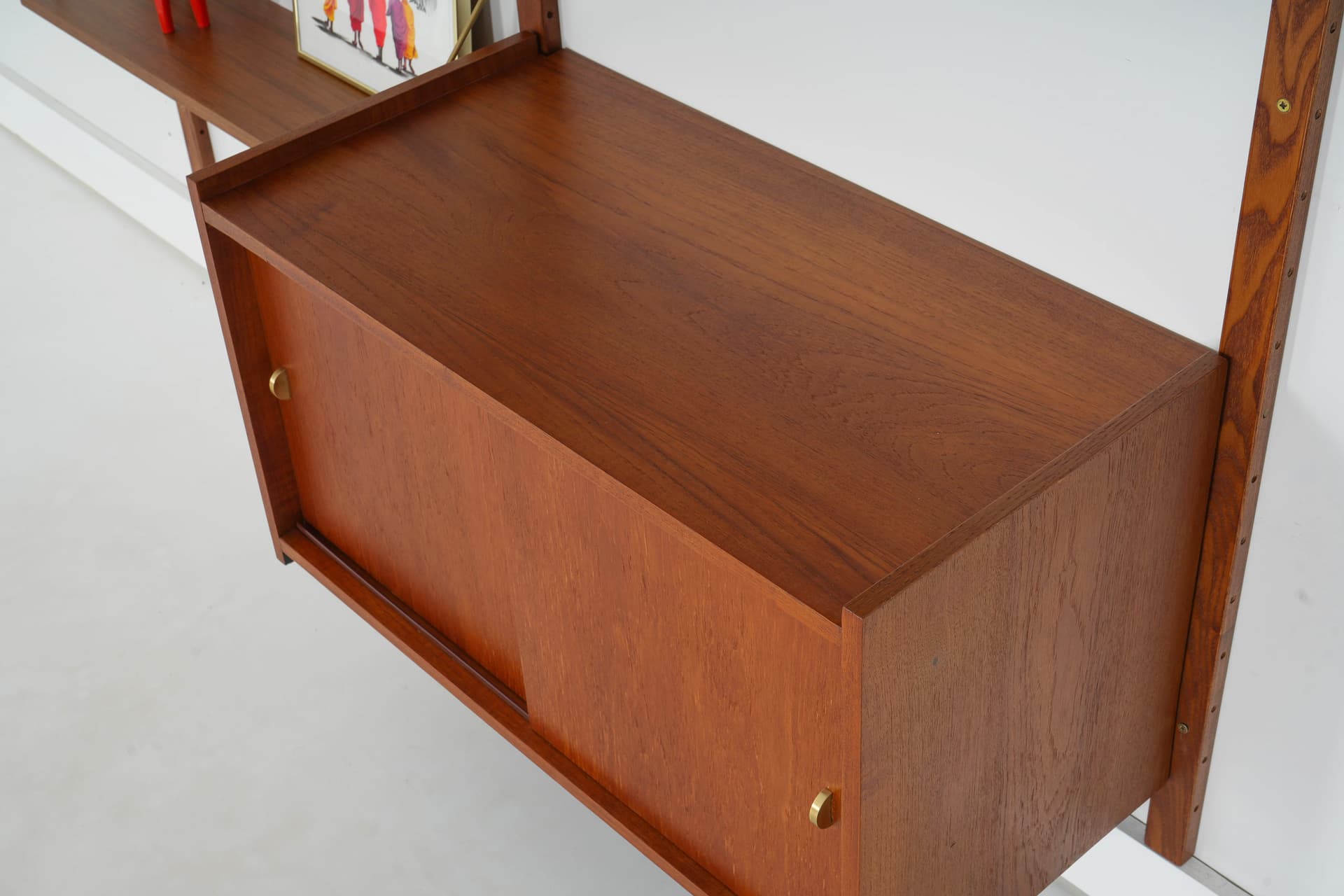 Shelving unit, brown teak, metal, Denmark, 1960s. - 343310