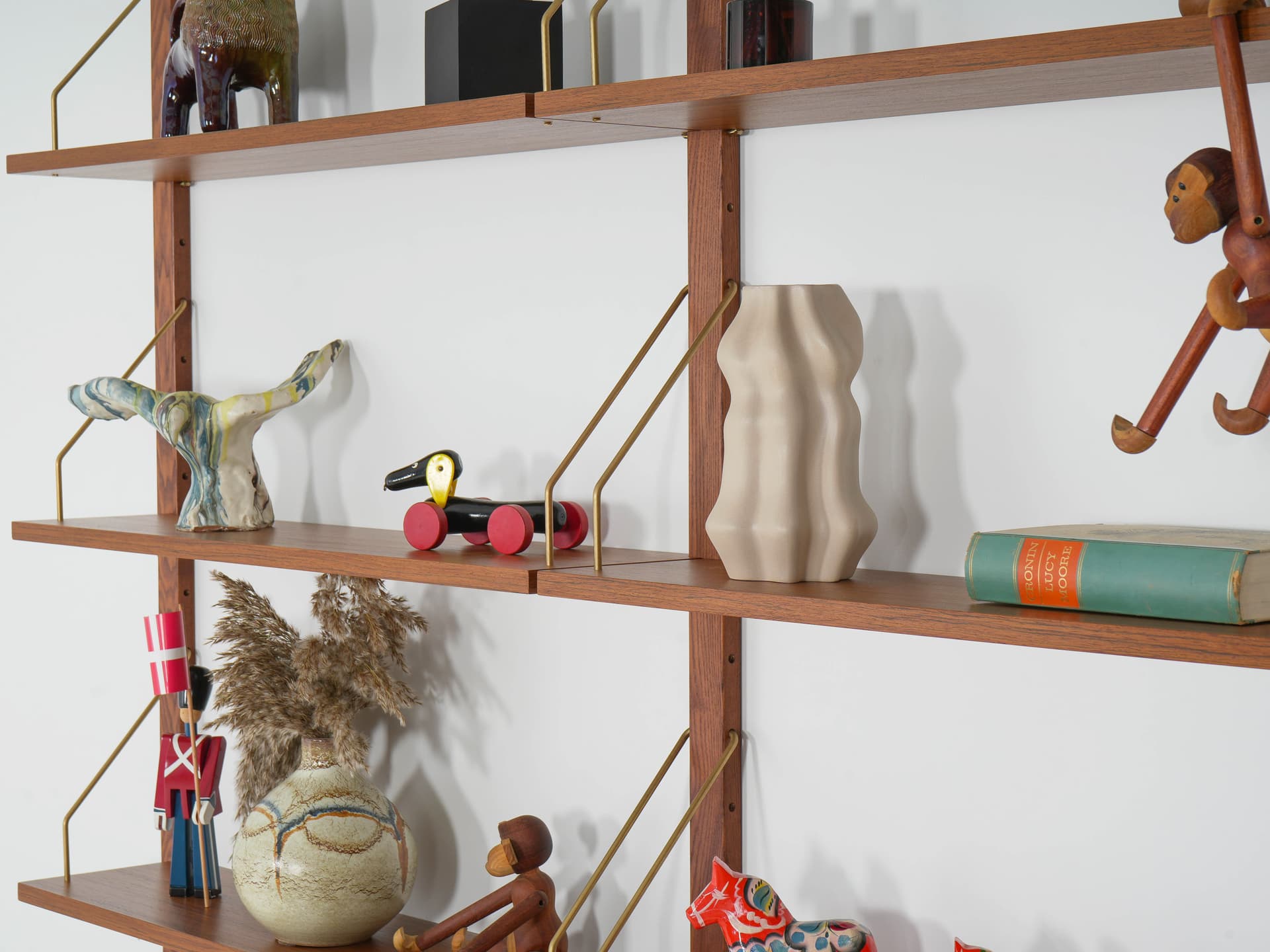 Shelving unit, brown teak, metal, Denmark, 1960s. - 343307