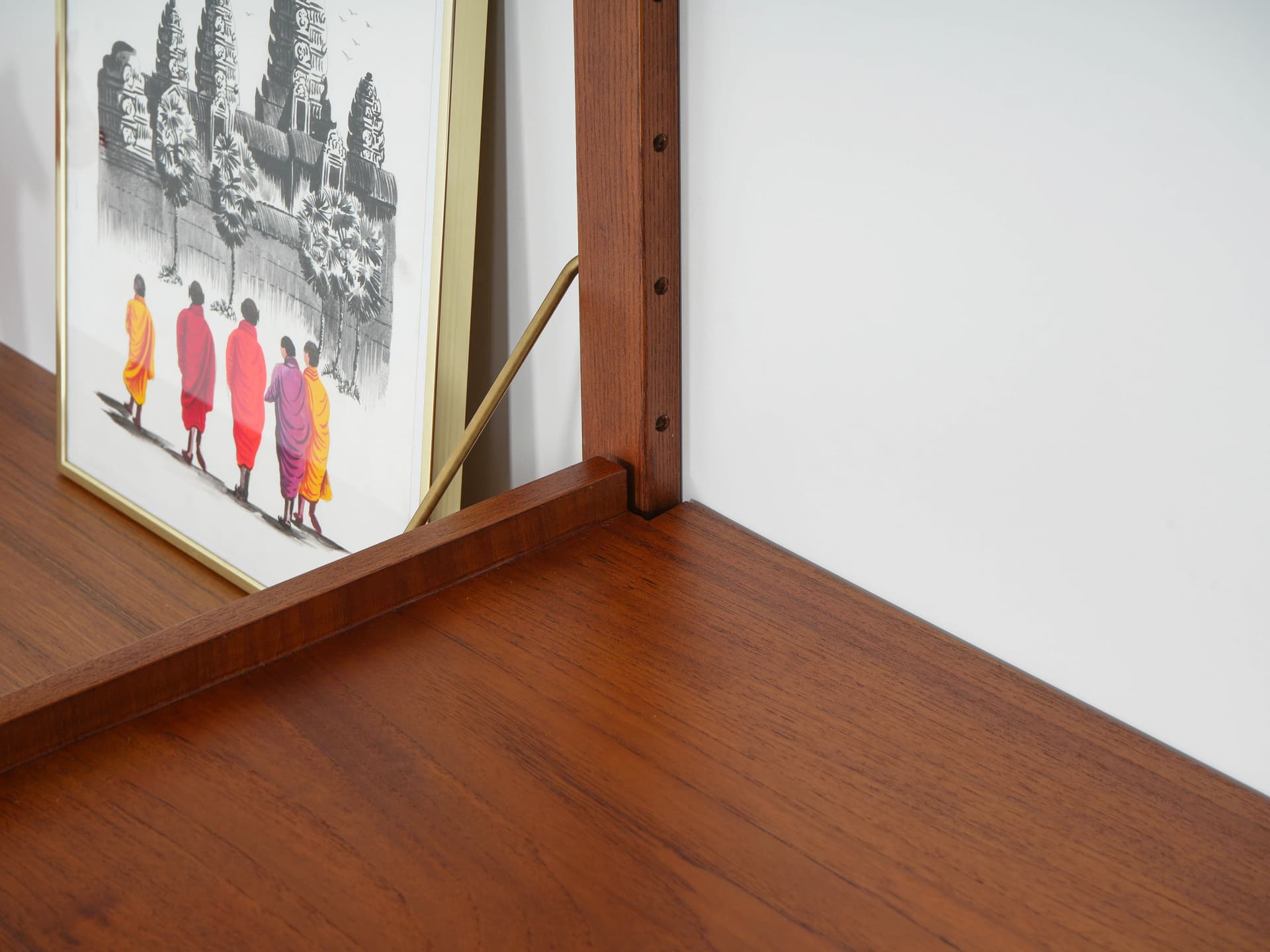Shelving unit, brown teak, metal, Denmark, 1960s. - 343314