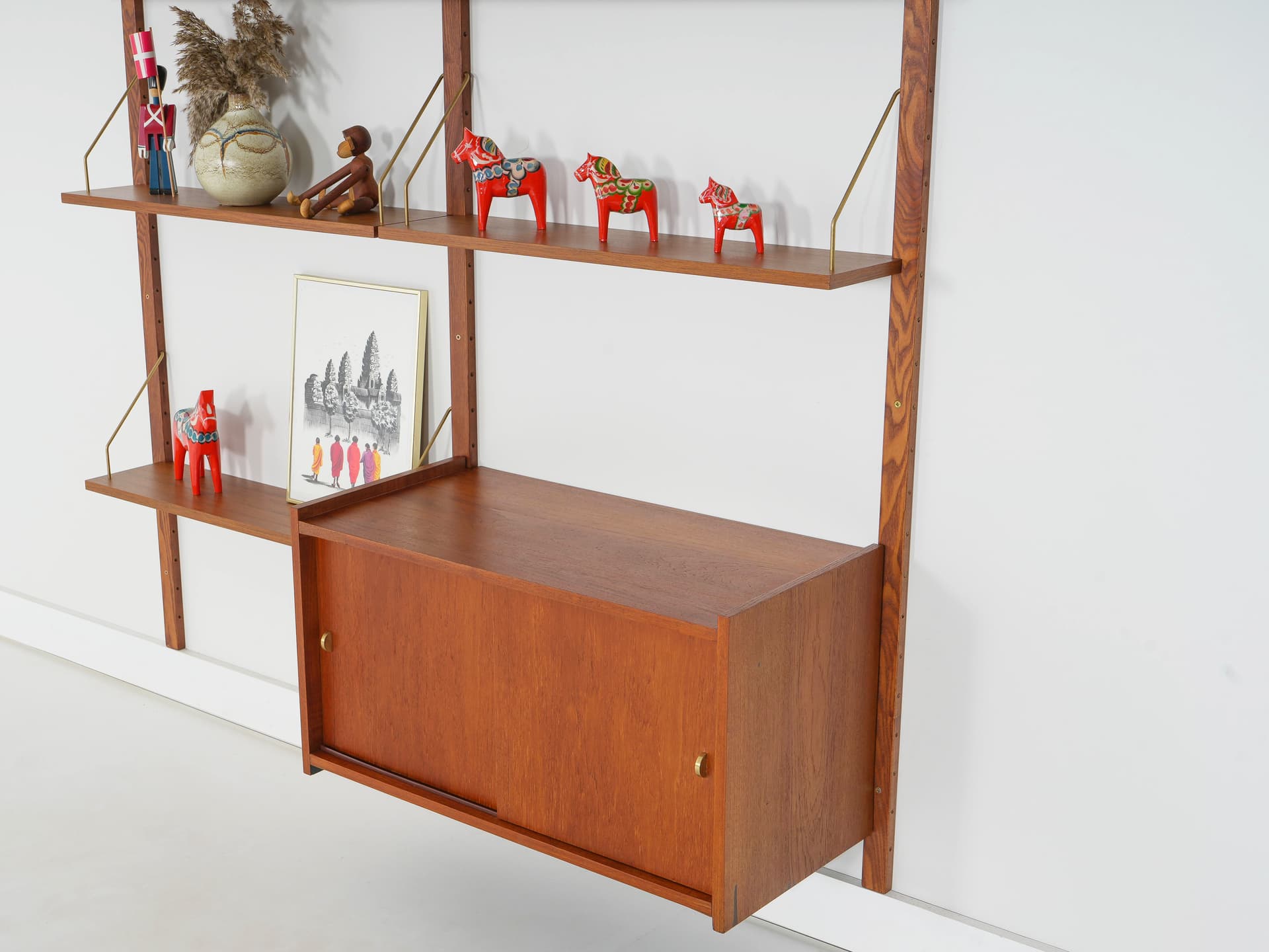 Shelving unit, brown teak, metal, Denmark, 1960s. - 343309
