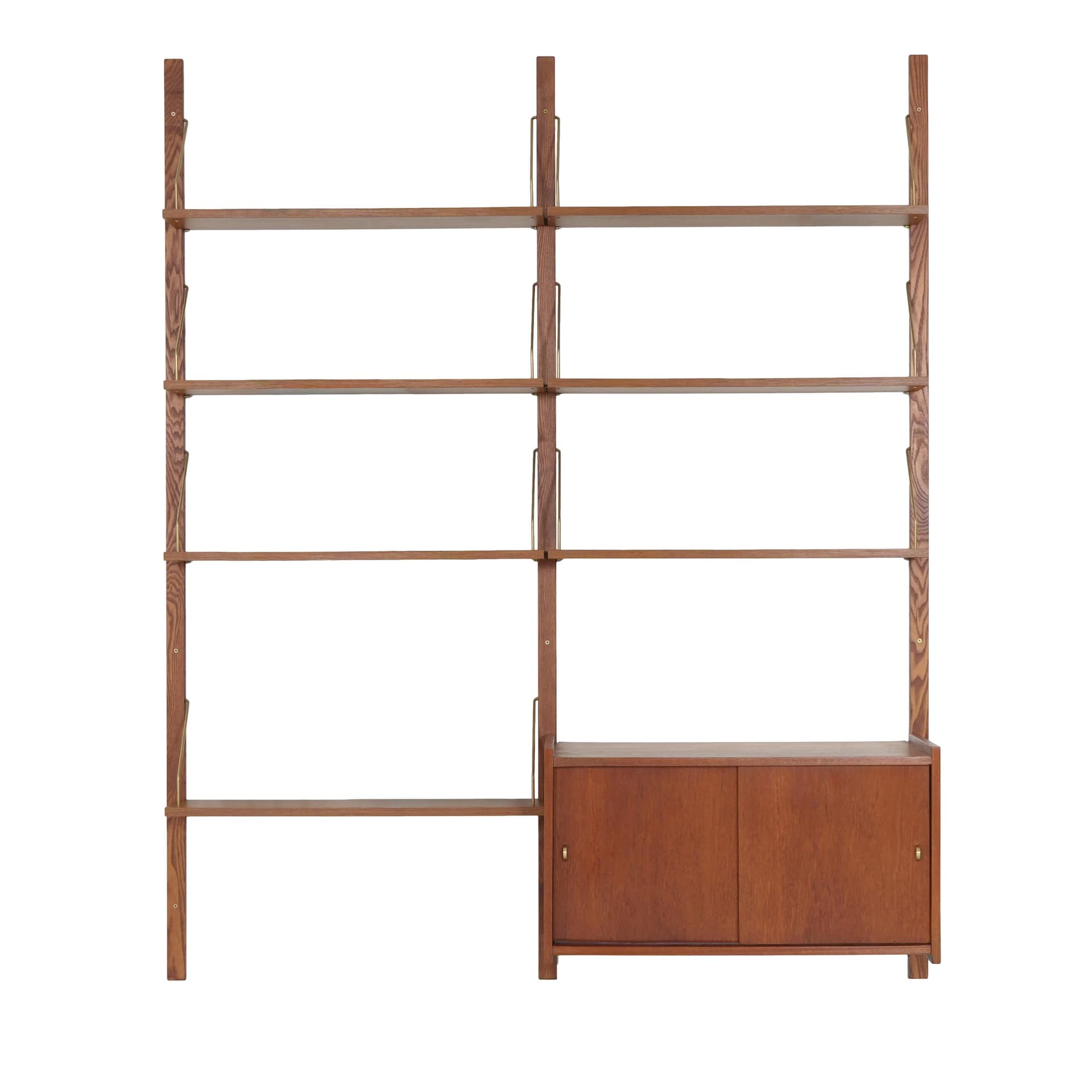 Shelving unit, brown teak, metal, Denmark, 1960s.