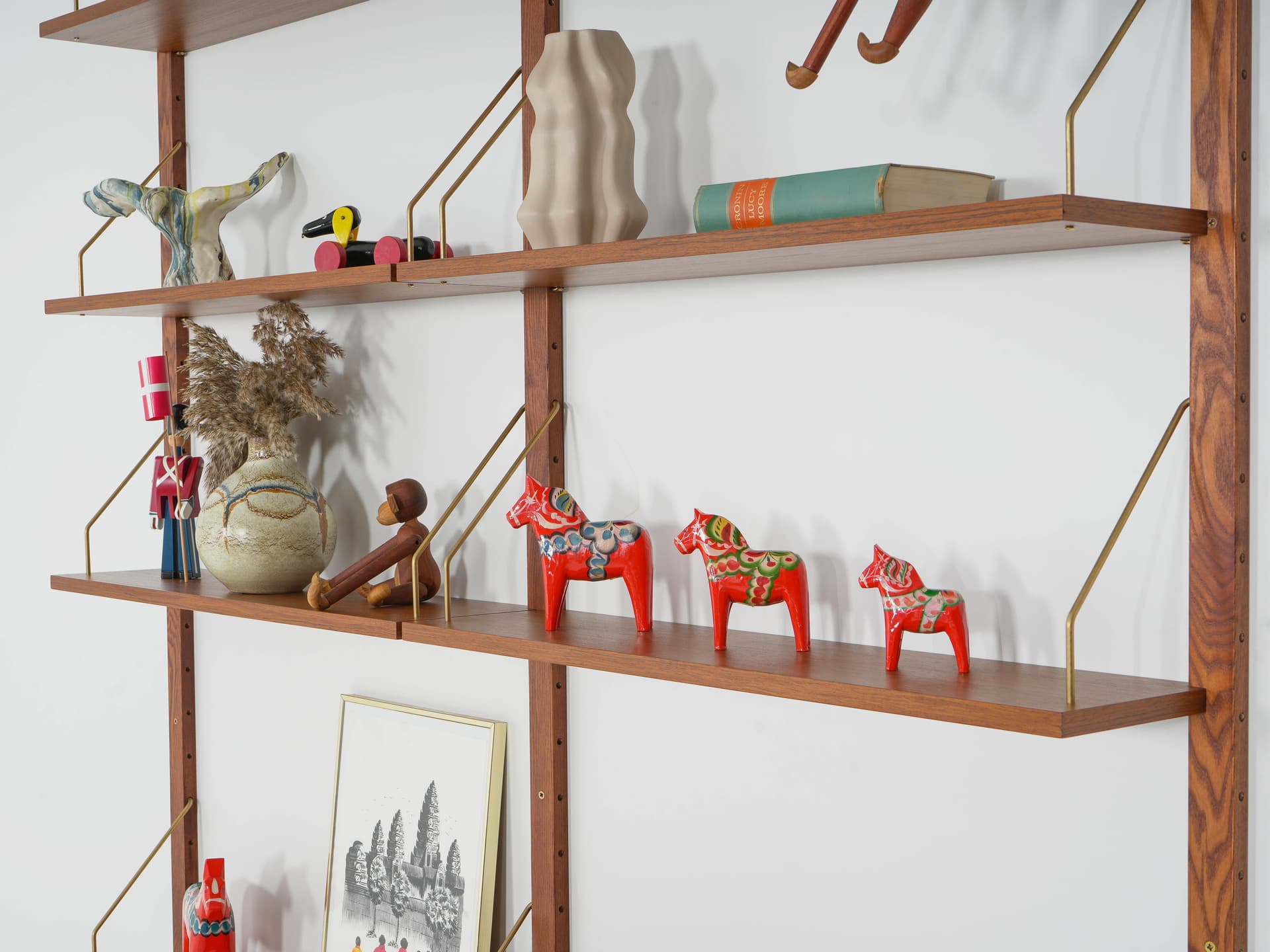 Shelving unit, brown teak, metal, Denmark, 1960s. - 343308