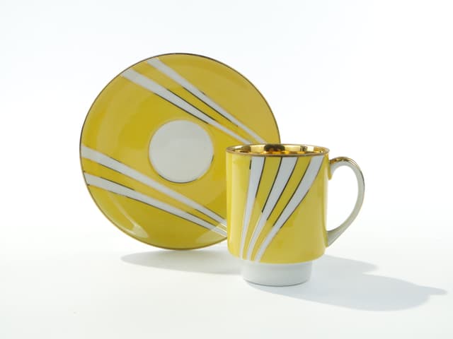 Filiżanka June, porcelana żółta biała złota, proj. W. Potacki, Ćmielów, Polska, lata 60. - WYMIARY