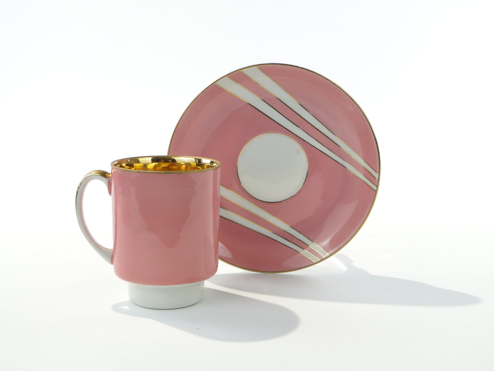 Filiżanka June, porcelana różowy biały złoty, proj. W. Potacki, Ćmielów, Polska, lata 60. - 343361