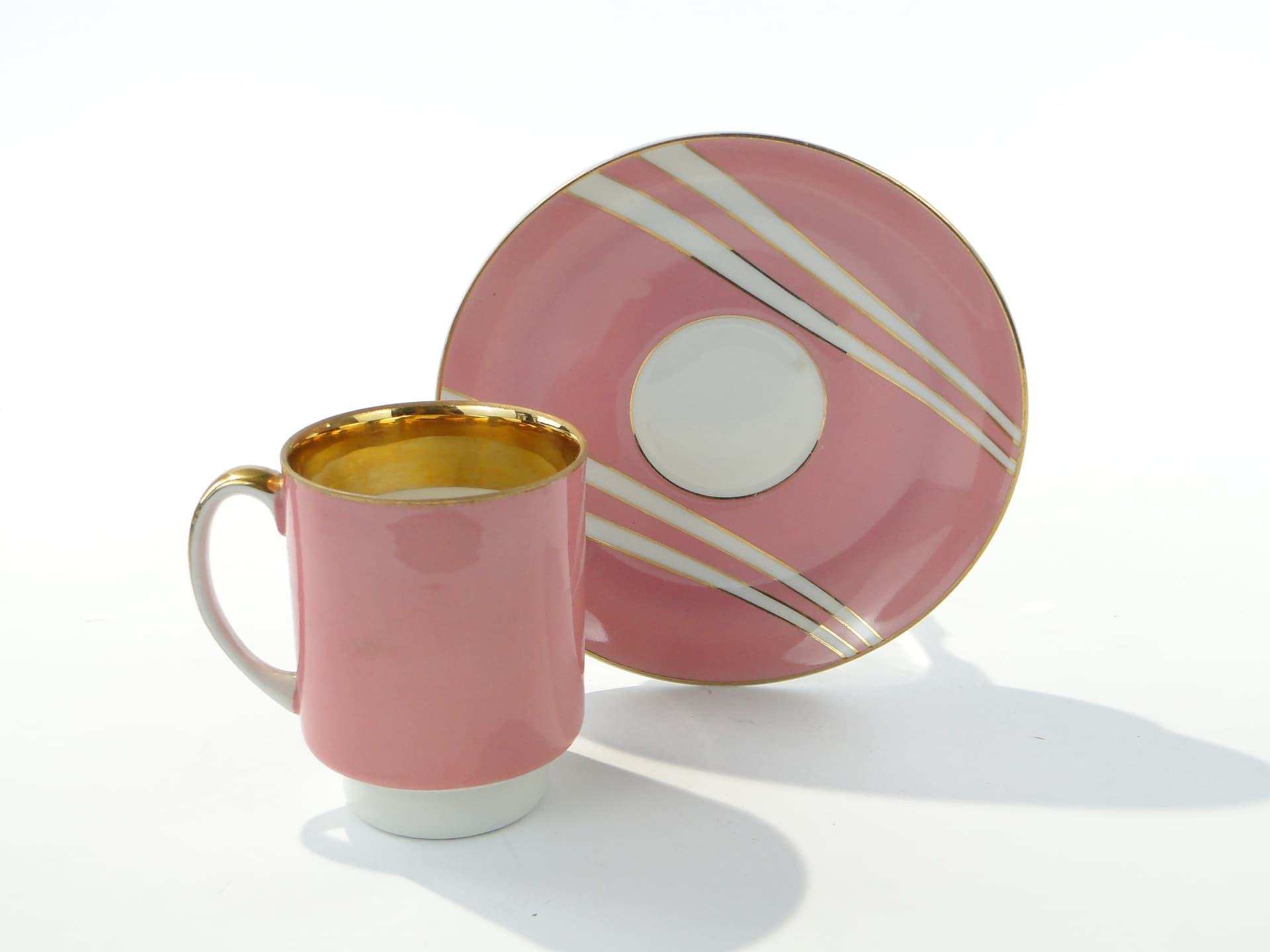 Filiżanka June, porcelana różowy biały złoty, proj. W. Potacki, Ćmielów, Polska, lata 60. - 343362