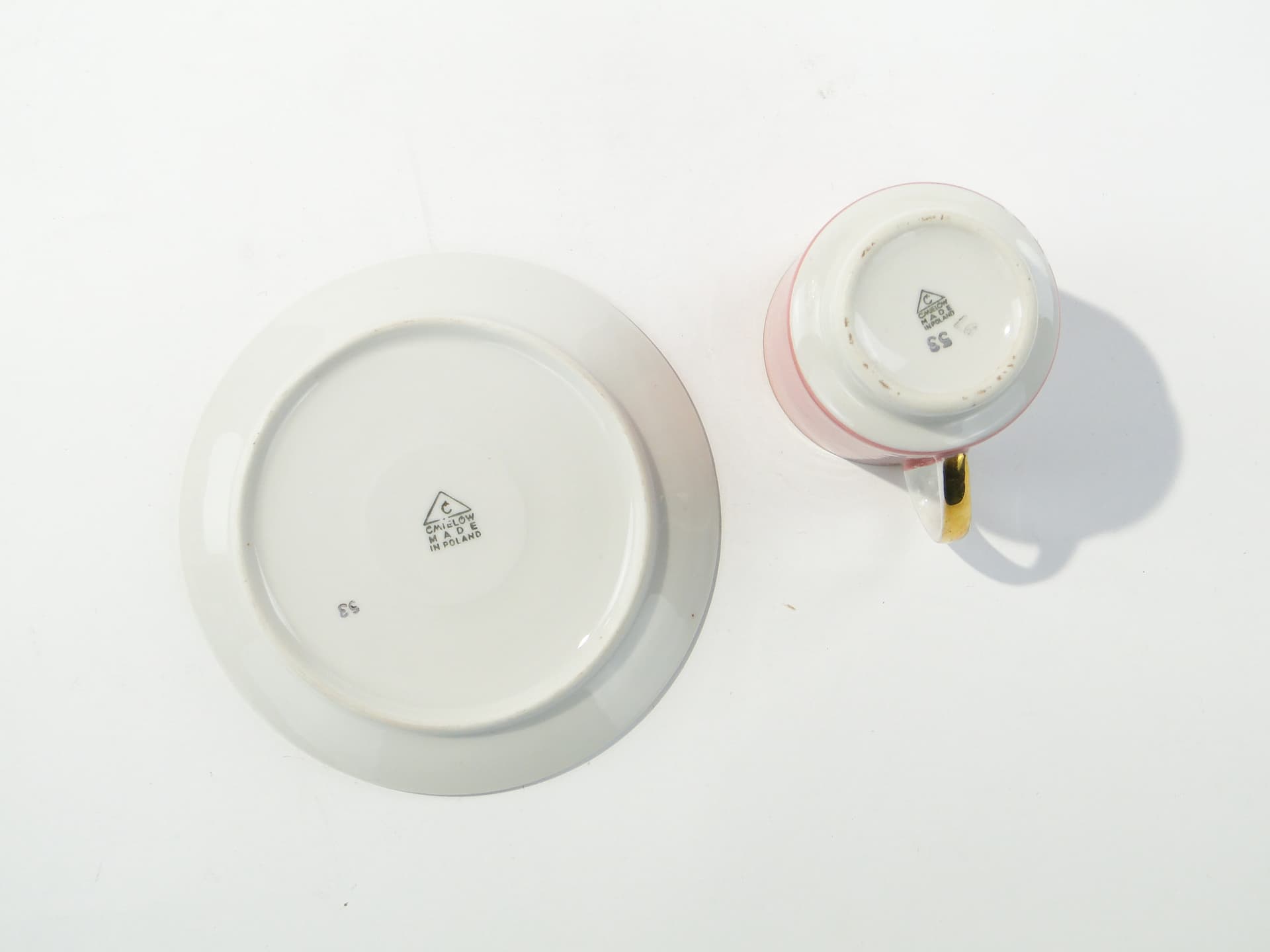Filiżanka June, porcelana różowy biały złoty, proj. W. Potacki, Ćmielów, Polska, lata 60. - 343353