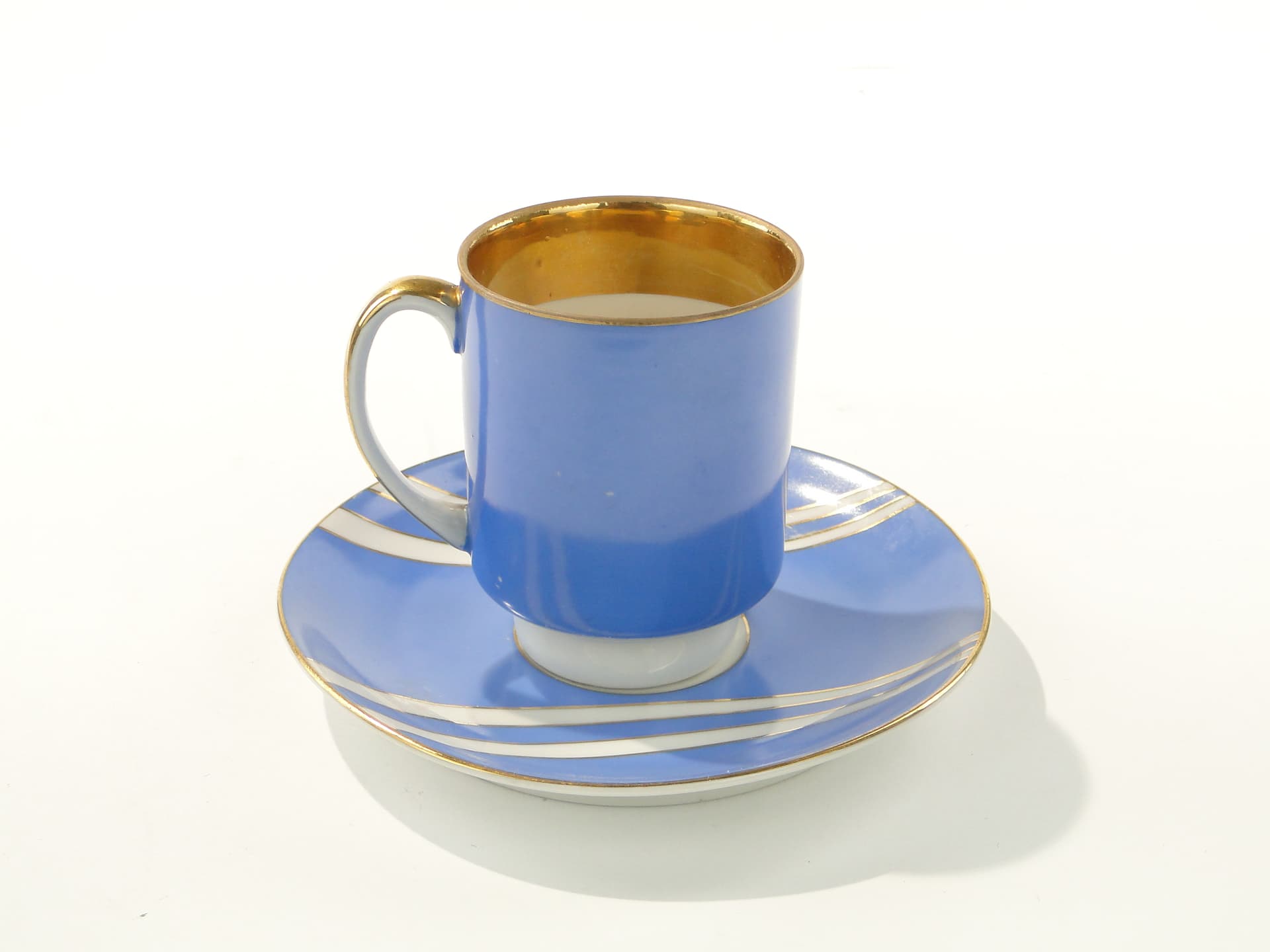 Filiżanka June, błękit biały złoty, porcelana, proj. W. Potacki, Ćmielów, Polska, lata 60. - 343383