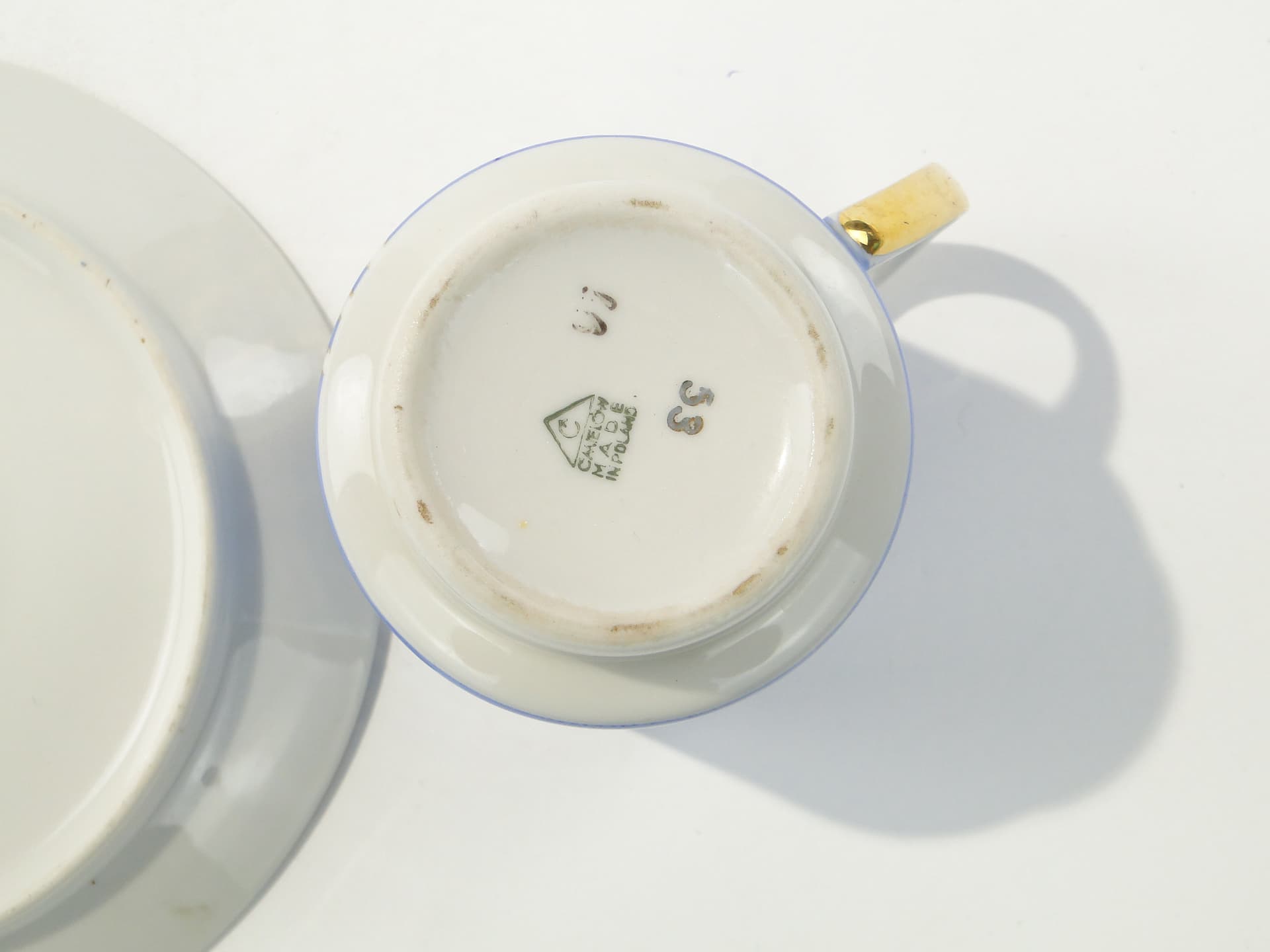 Filiżanka June, błękit biały złoty, porcelana, proj. W. Potacki, Ćmielów, Polska, lata 60. - 343387