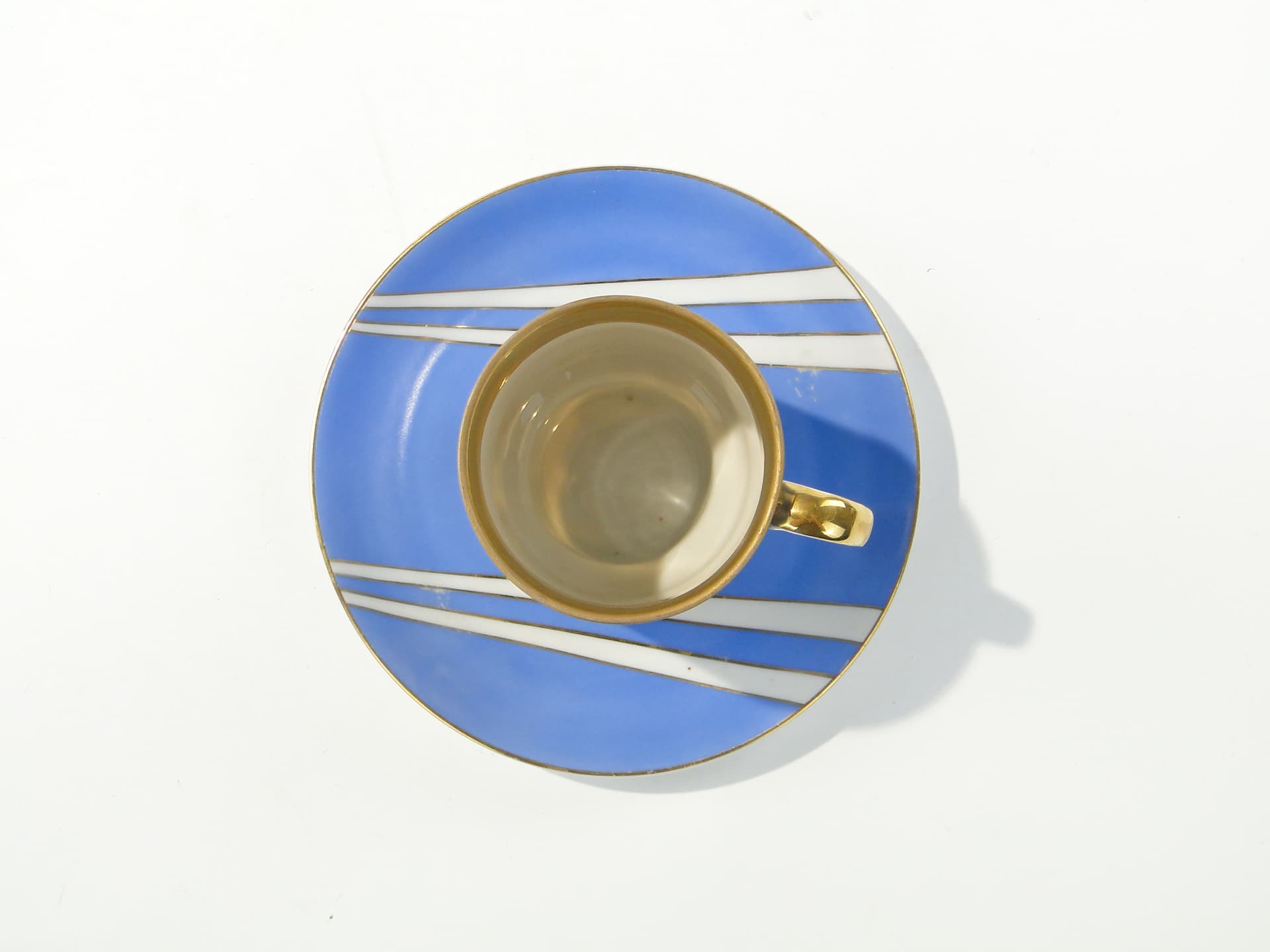 Filiżanka June, błękit biały złoty, porcelana, proj. W. Potacki, Ćmielów, Polska, lata 60. - 343385