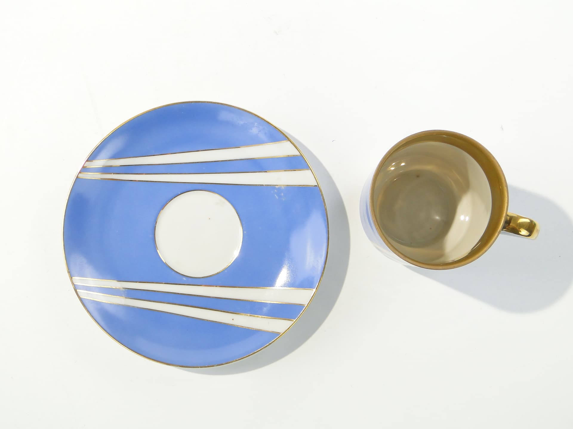 Filiżanka June, błękit biały złoty, porcelana, proj. W. Potacki, Ćmielów, Polska, lata 60. - 343386