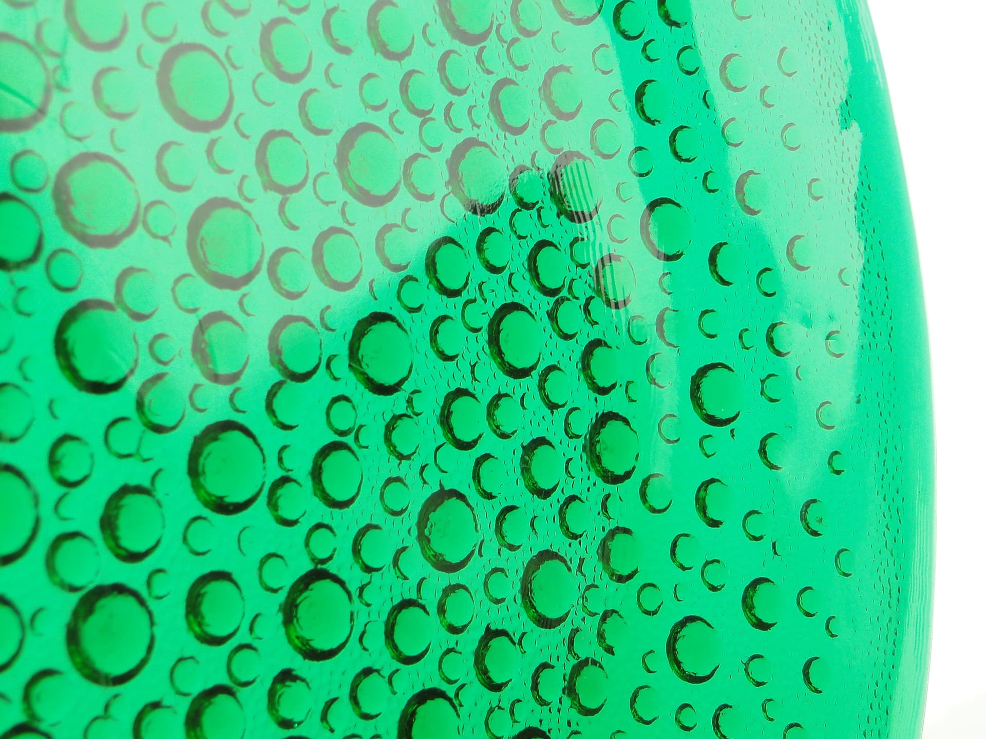 Platter Krople Rosy, green, glass, by J. S. Drost, Ząbkowice, Poland, 1970s. - 343417