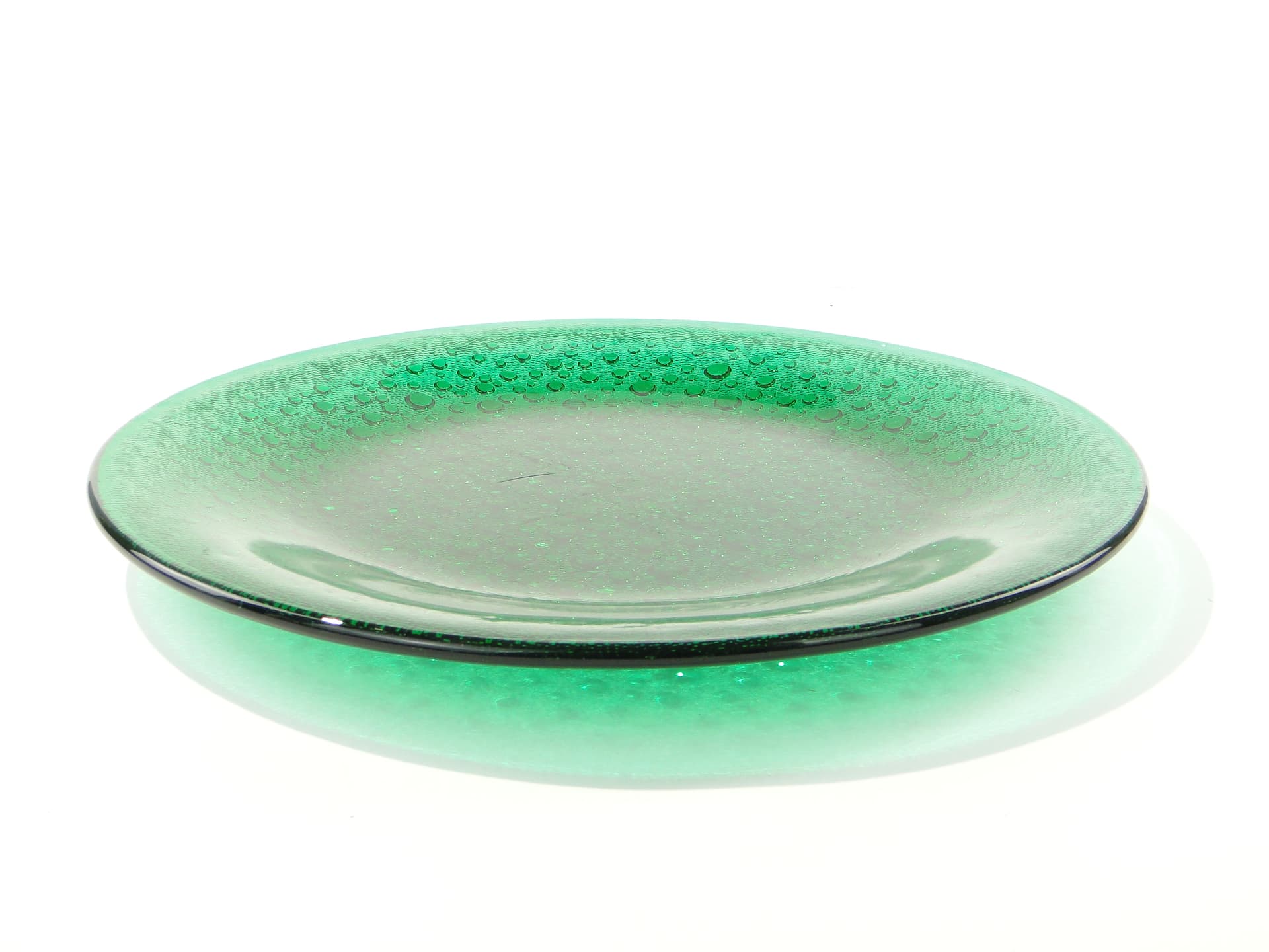 Platter Krople Rosy, green, glass, by J. S. Drost, Ząbkowice, Poland, 1970s. - 343419