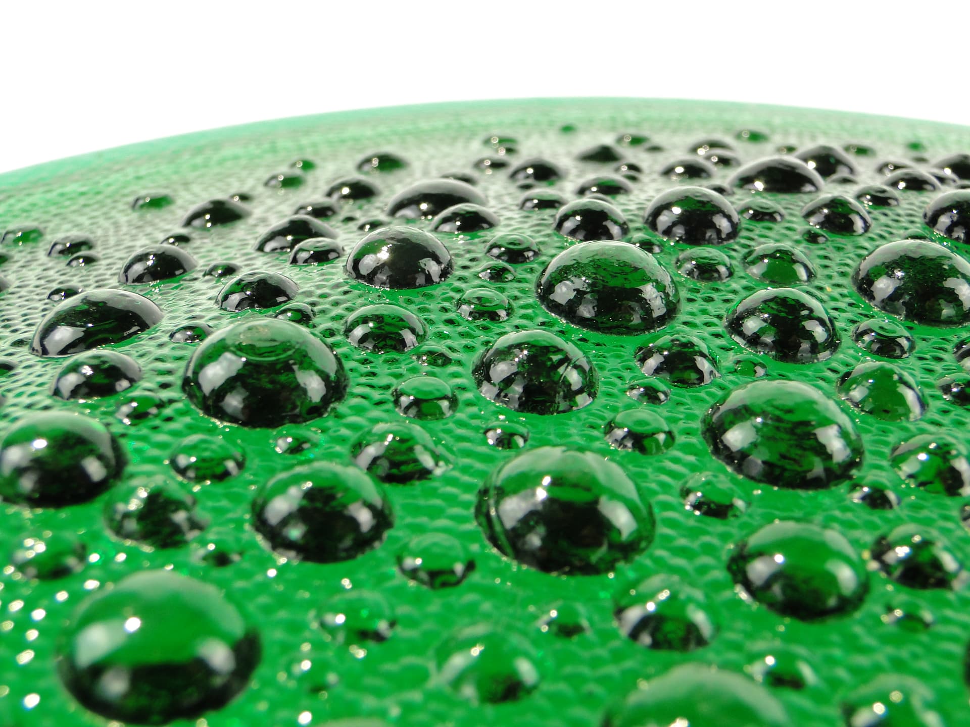 Platter Krople Rosy, green, glass, by J. S. Drost, Ząbkowice, Poland, 1970s. - 343412