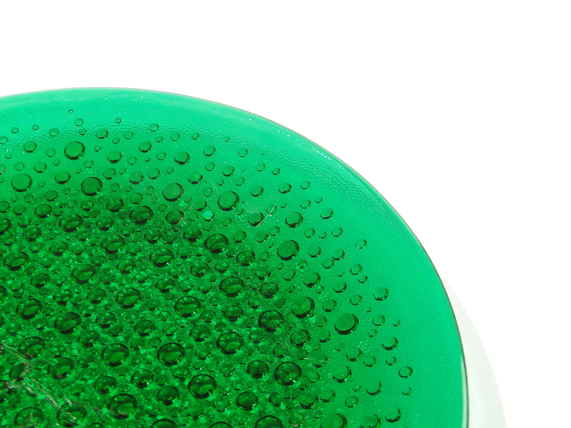 Platter Krople Rosy, green, glass, by J. S. Drost, Ząbkowice, Poland, 1970s. - 343416