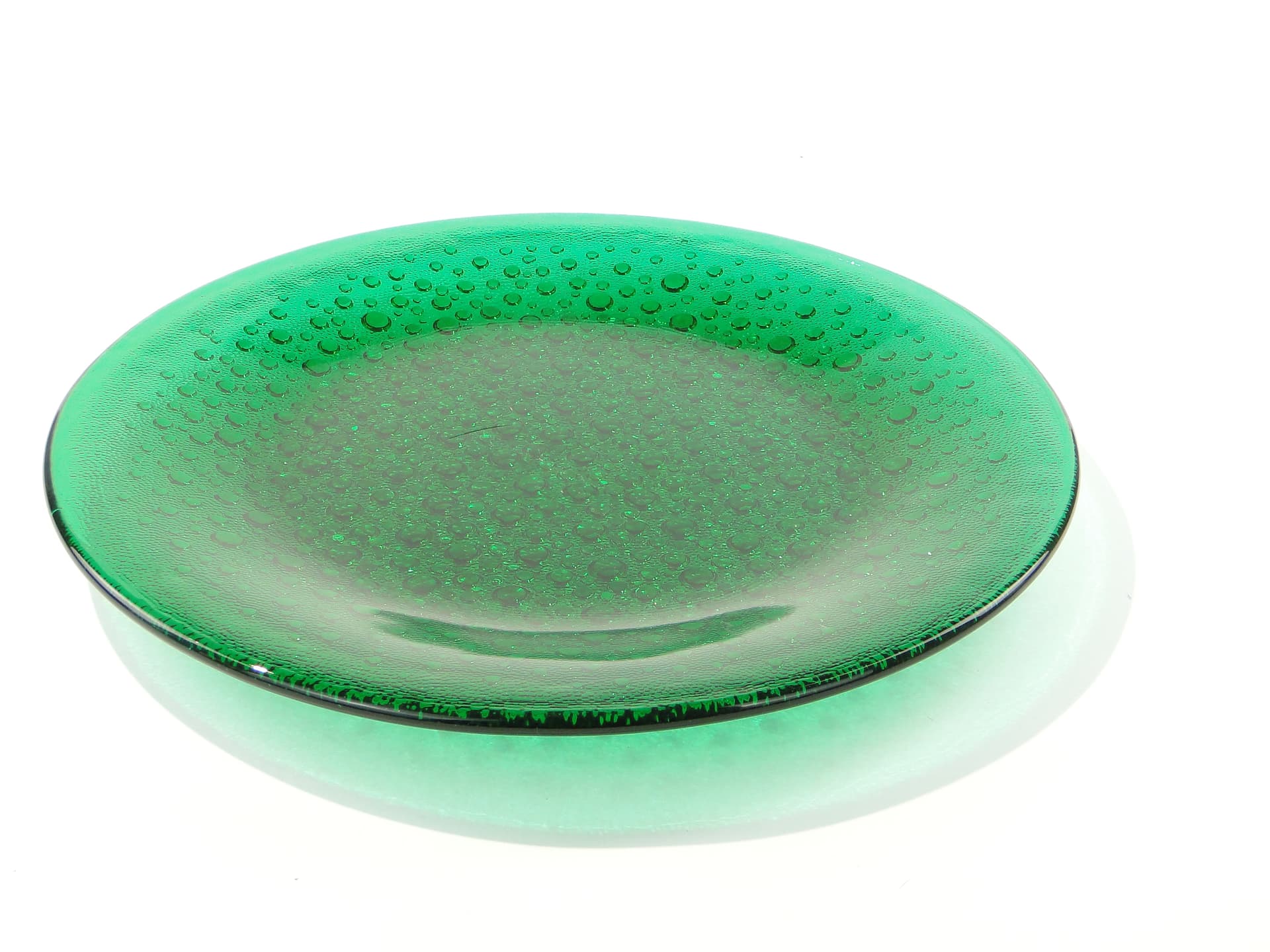Platter Krople Rosy, green, glass, by J. S. Drost, Ząbkowice, Poland, 1970s. - 343418