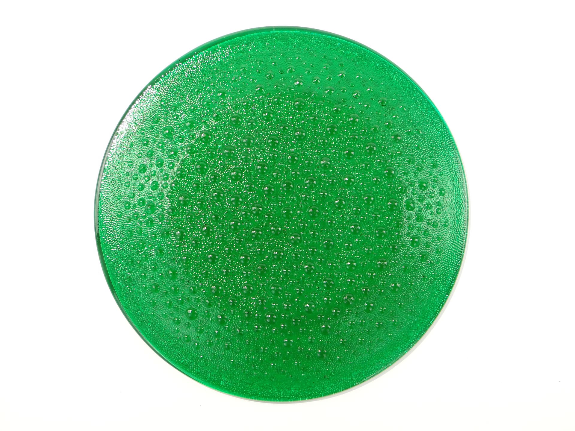 Platter Krople Rosy, green, glass, by J. S. Drost, Ząbkowice, Poland, 1970s.