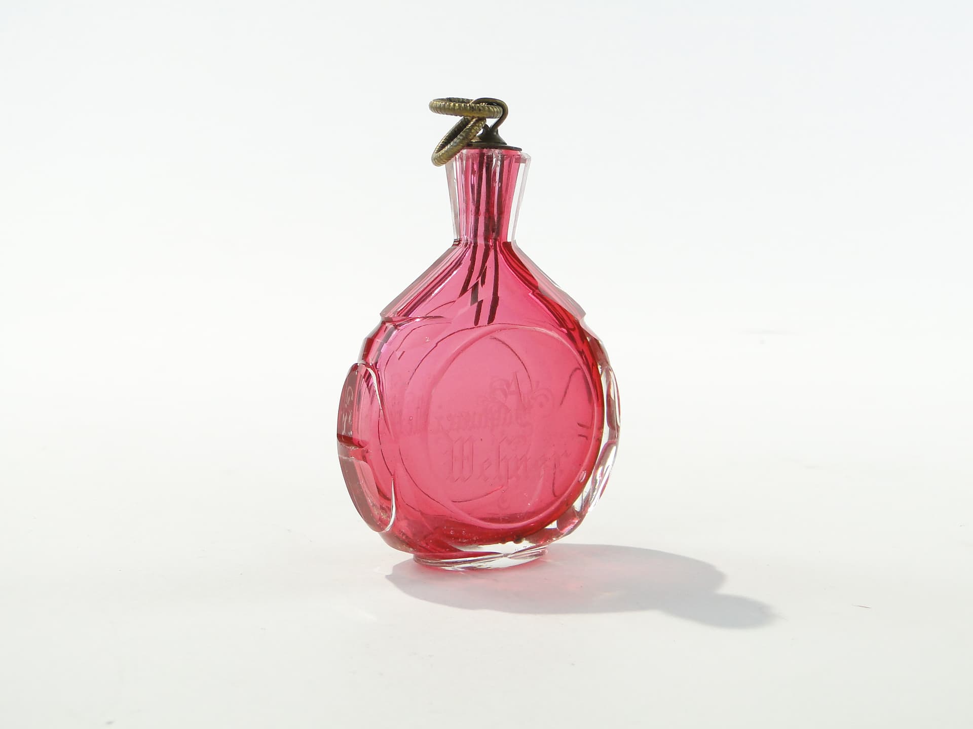Snuff Bottle, Josefina, pink clear glass, bronze, Czech Republic, turn of the 19th and 20th centuries - 343459