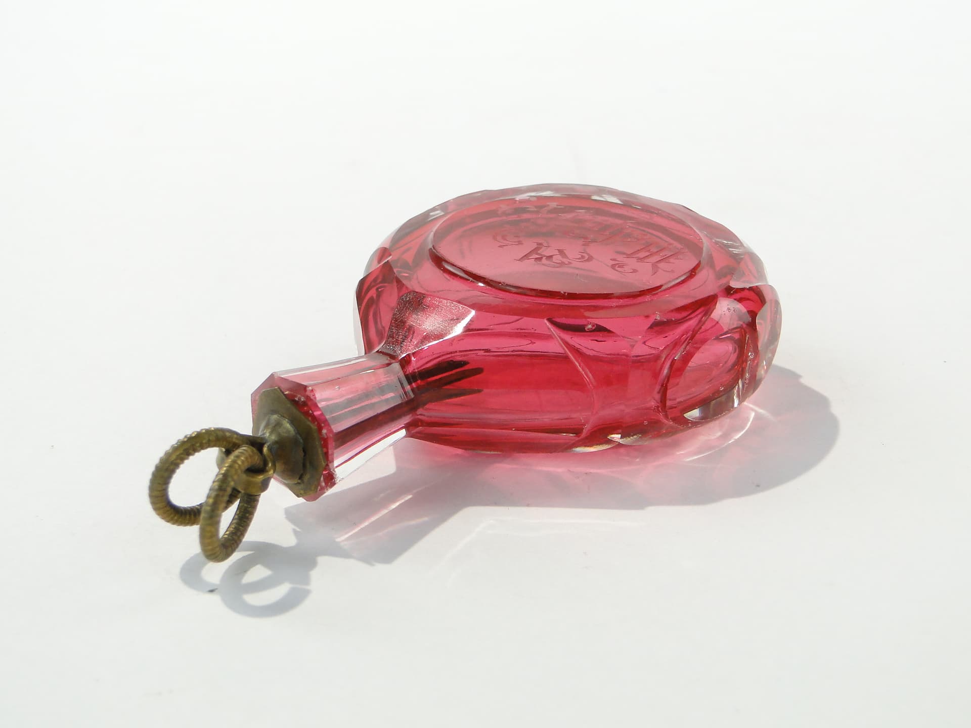 Snuff Bottle, Josefina, pink clear glass, bronze, Czech Republic, turn of the 19th and 20th centuries - 343458