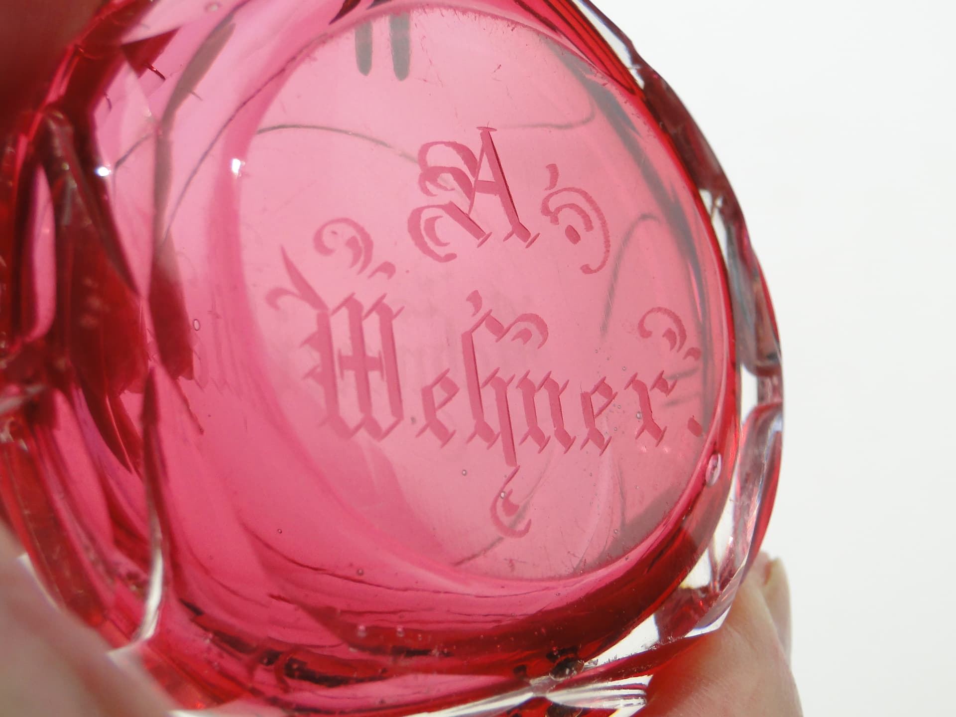 Snuff Bottle, Josefina, pink clear glass, bronze, Czech Republic, turn of the 19th and 20th centuries - 343463
