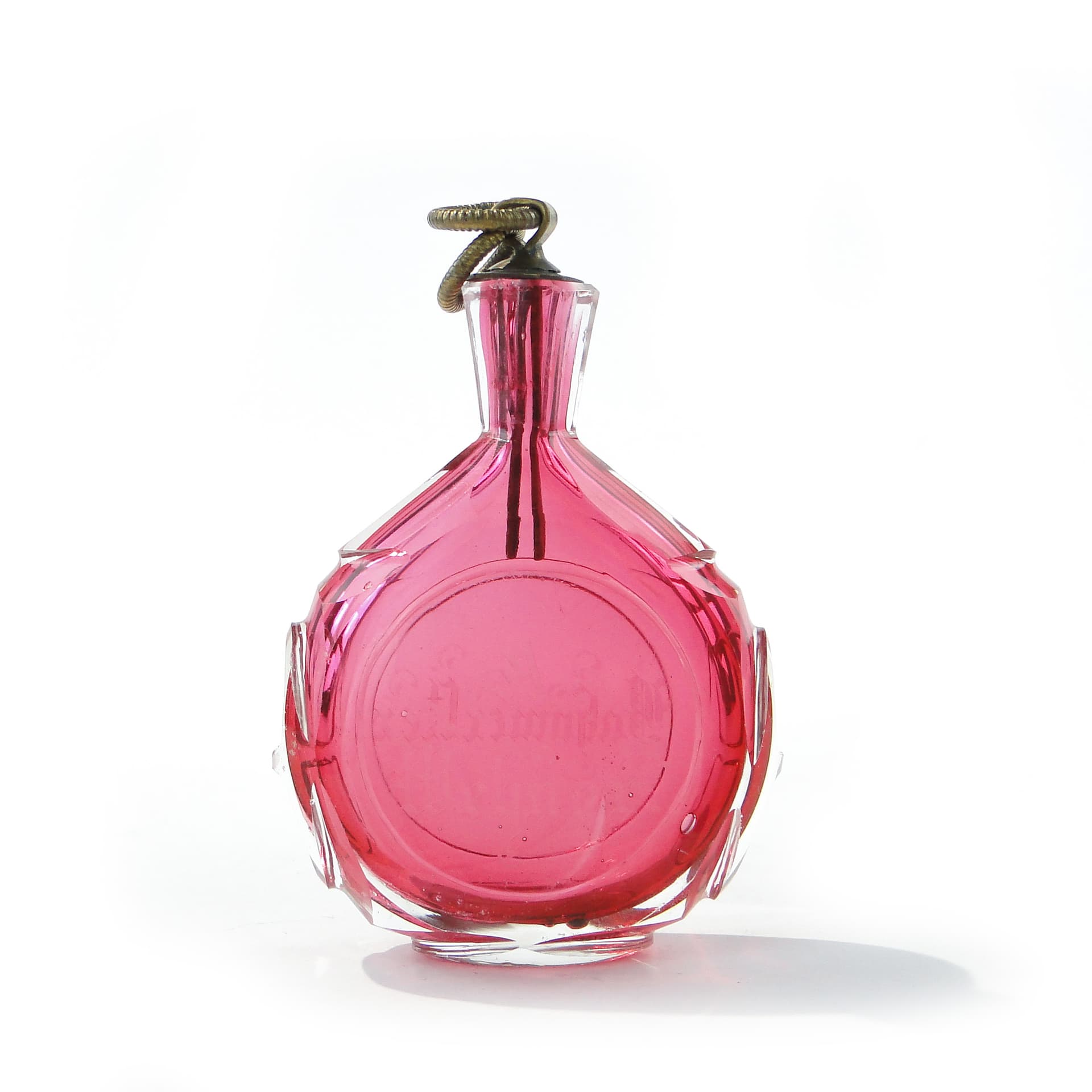 Snuff Bottle, Josefina, pink clear glass, bronze, Czech Republic, turn of the 19th and 20th centuries - 343457