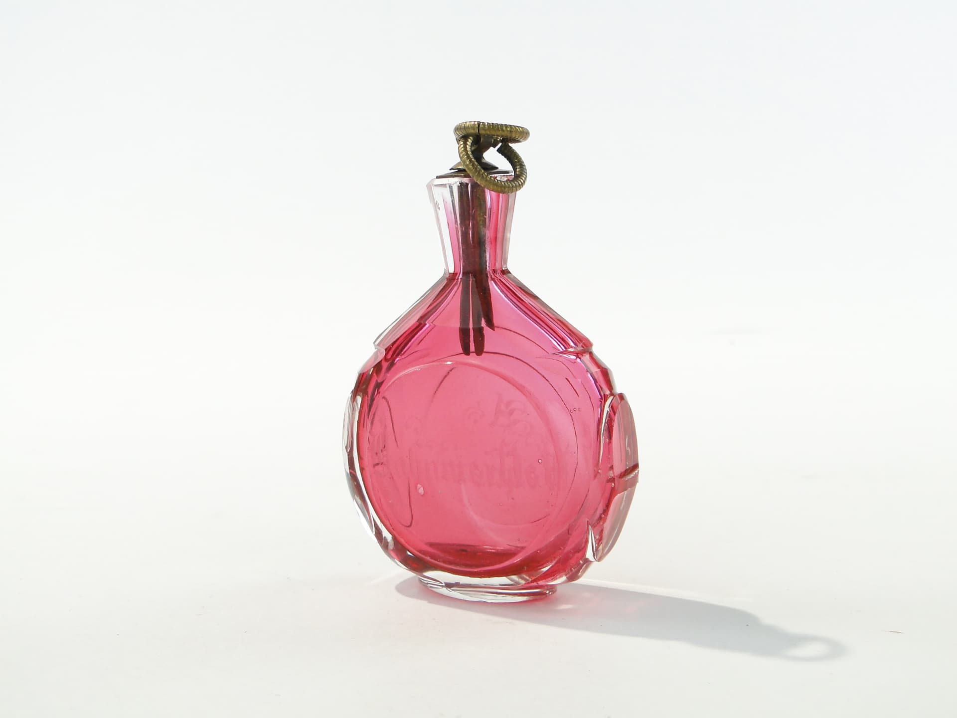 Snuff Bottle, Josefina, pink clear glass, bronze, Czech Republic, turn of the 19th and 20th centuries - 343460