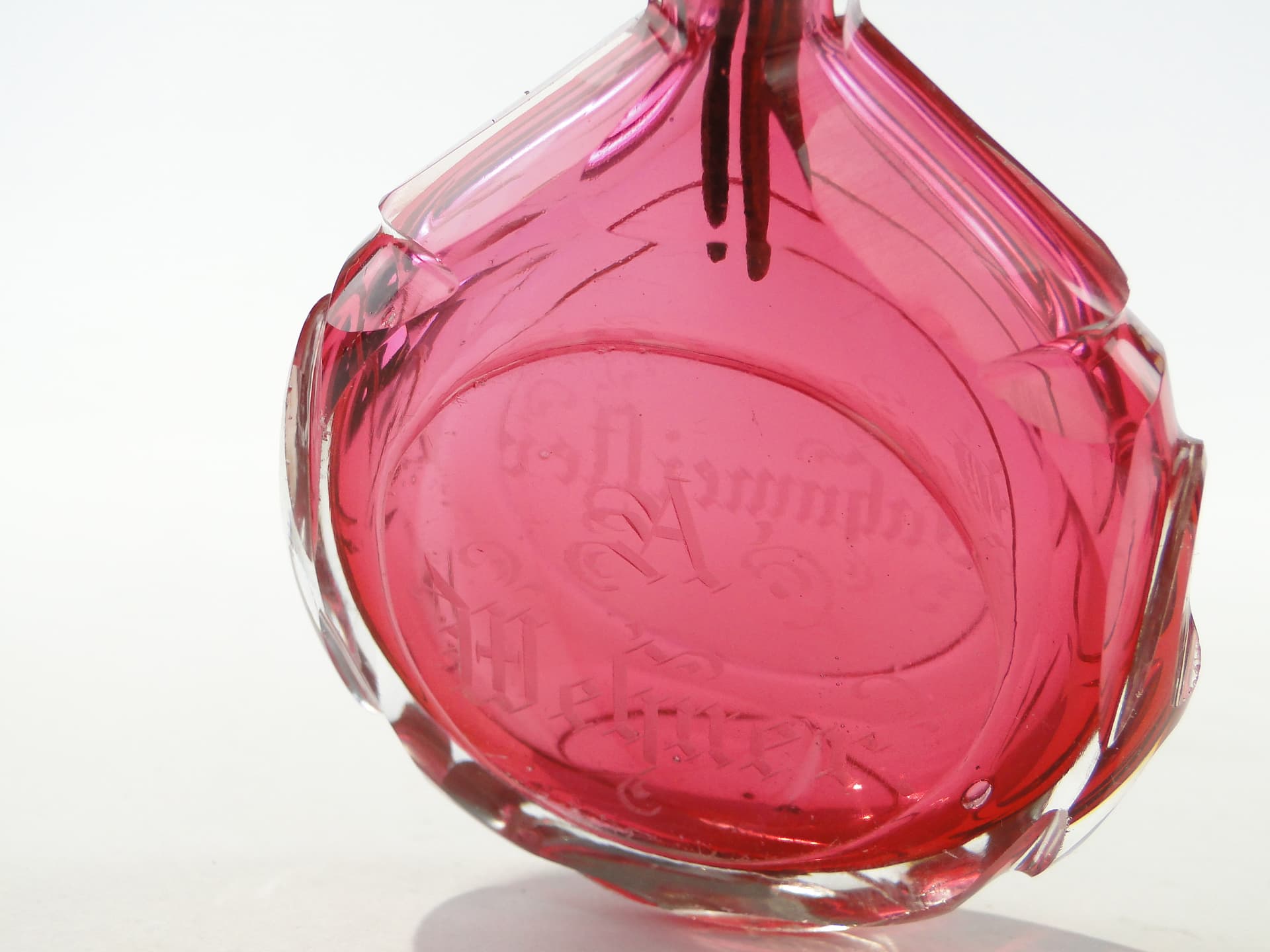 Snuff Bottle, Josefina, pink clear glass, bronze, Czech Republic, turn of the 19th and 20th centuries - 343461
