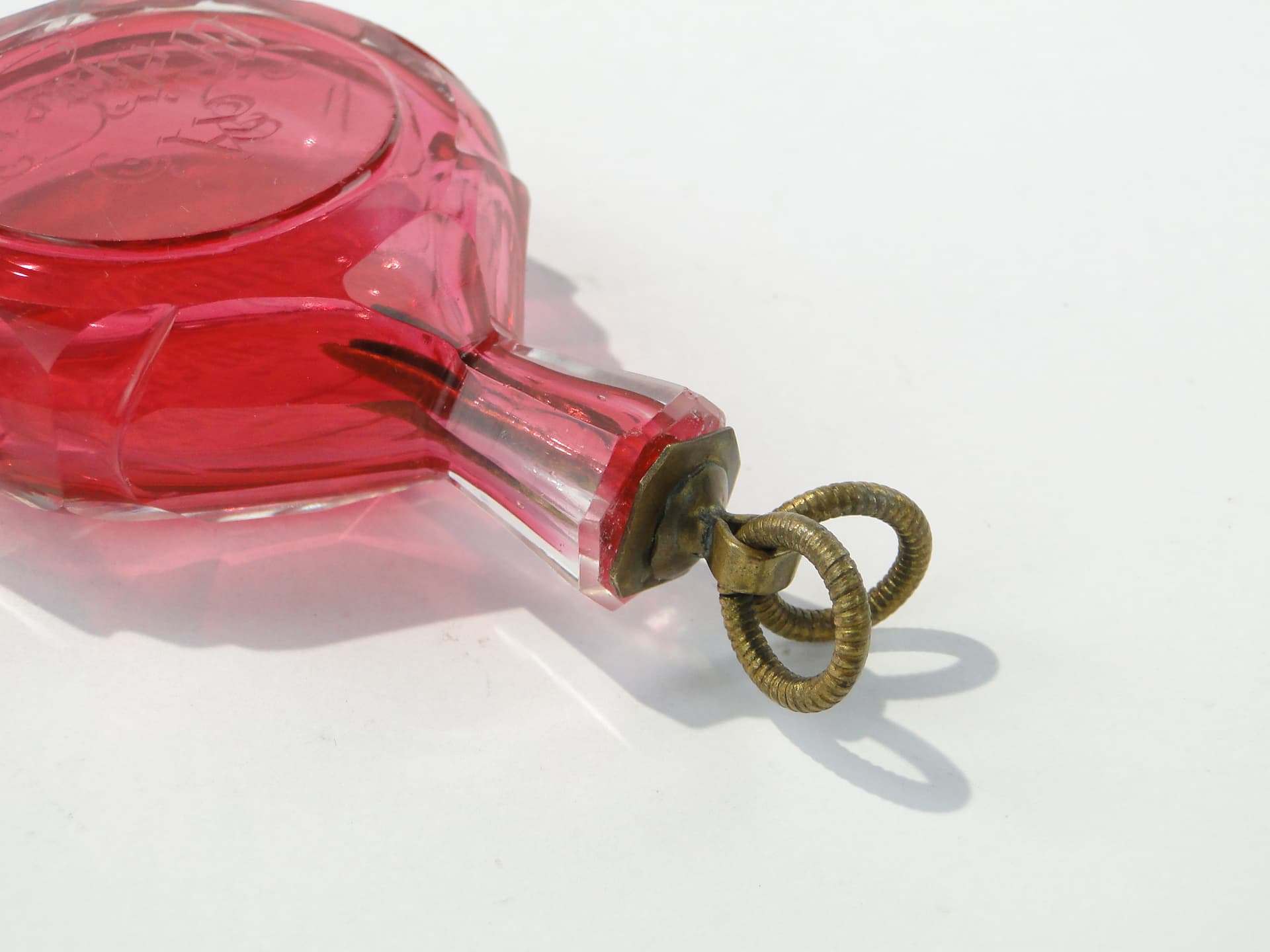 Snuff Bottle, Josefina, pink clear glass, bronze, Czech Republic, turn of the 19th and 20th centuries - 343462