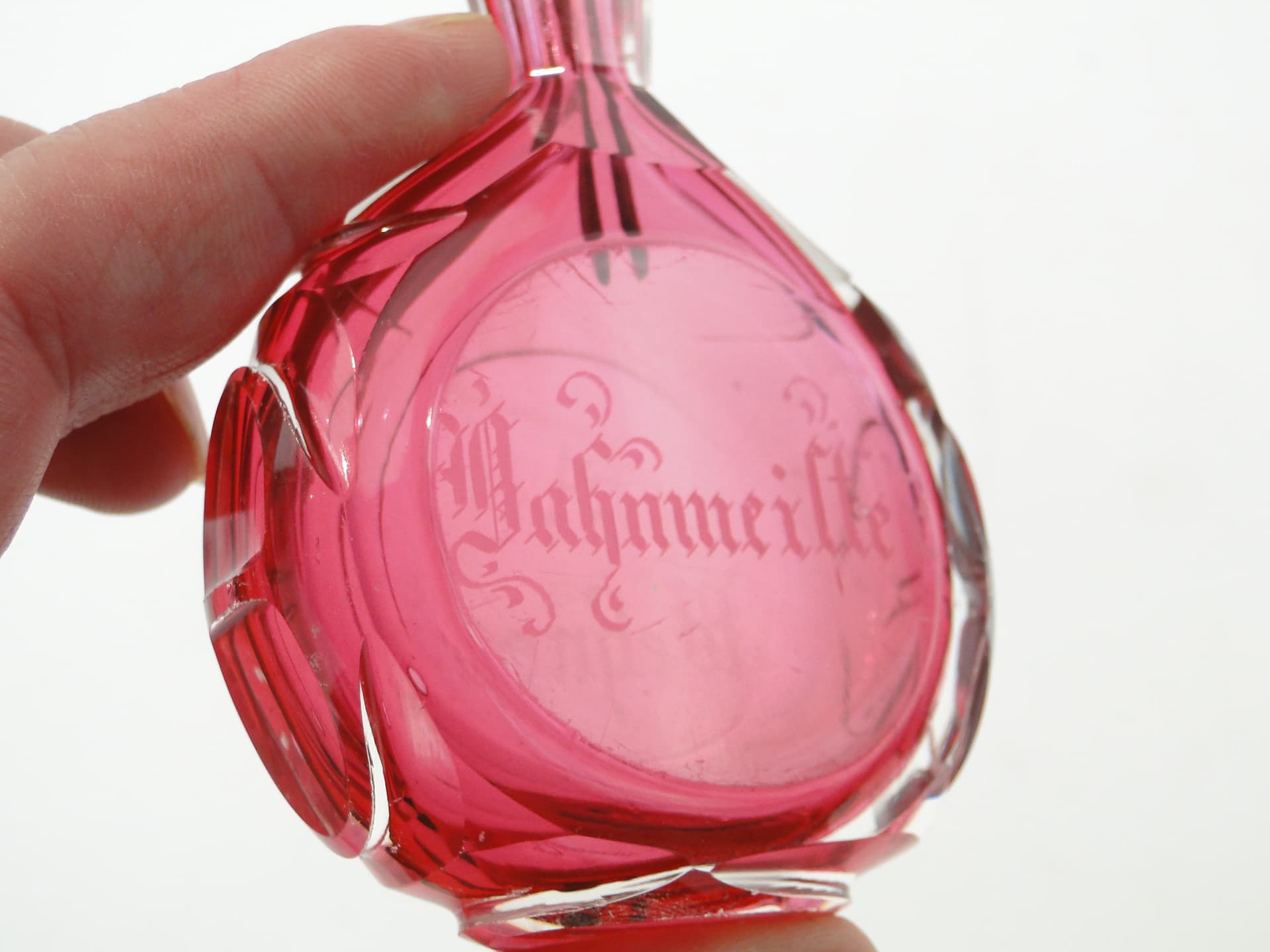 Snuff Bottle, Josefina, pink clear glass, bronze, Czech Republic, turn of the 19th and 20th centuries - 343464