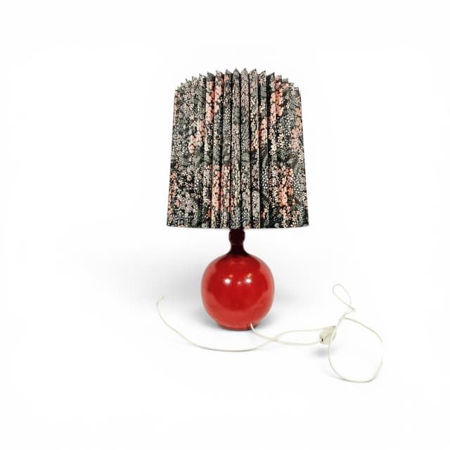 Table lamp, 574, red ceramic, floral fabric shade, ARO Leuchte - DIMENSION