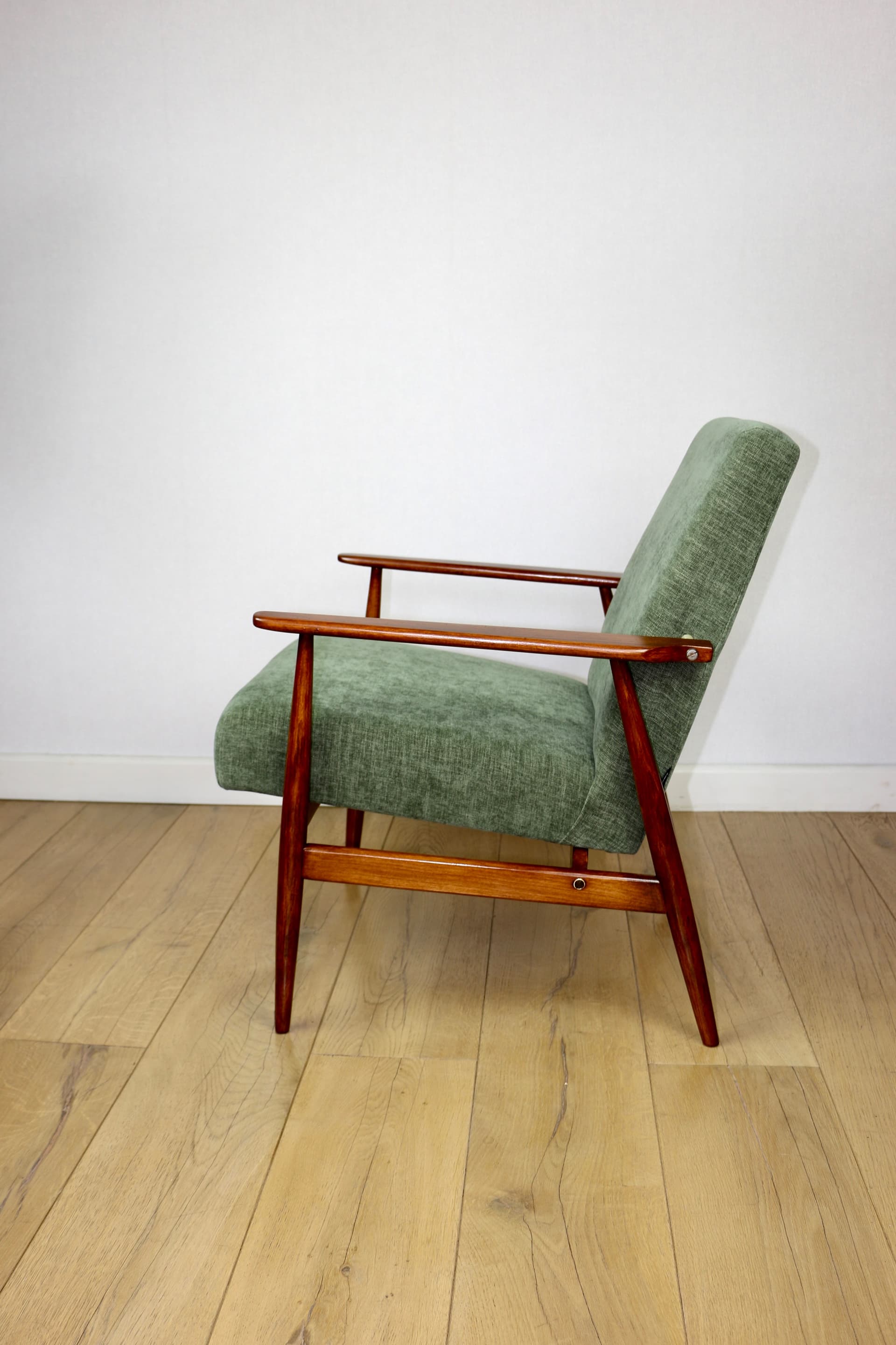 Armchair Lis, olive green, fabric, beech, by H. Lis, Poland, 1970s. - 343607